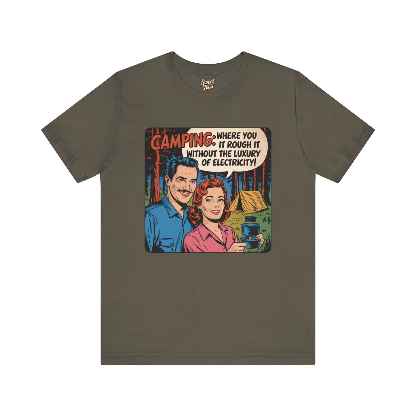 Vintage Camping Unisex Jersey Short Sleeve Tee - "Where You Rough It Without the Luxury of Electricity!"