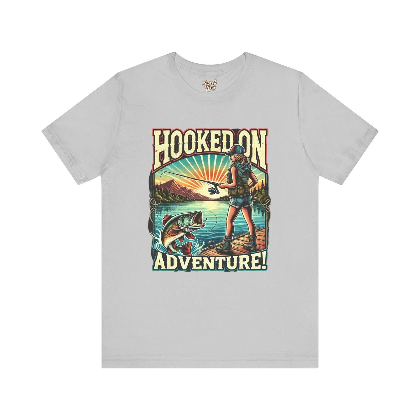 Hooked on Adventure Unisex Jersey Tee - Retro Fishing Graphic Shirt