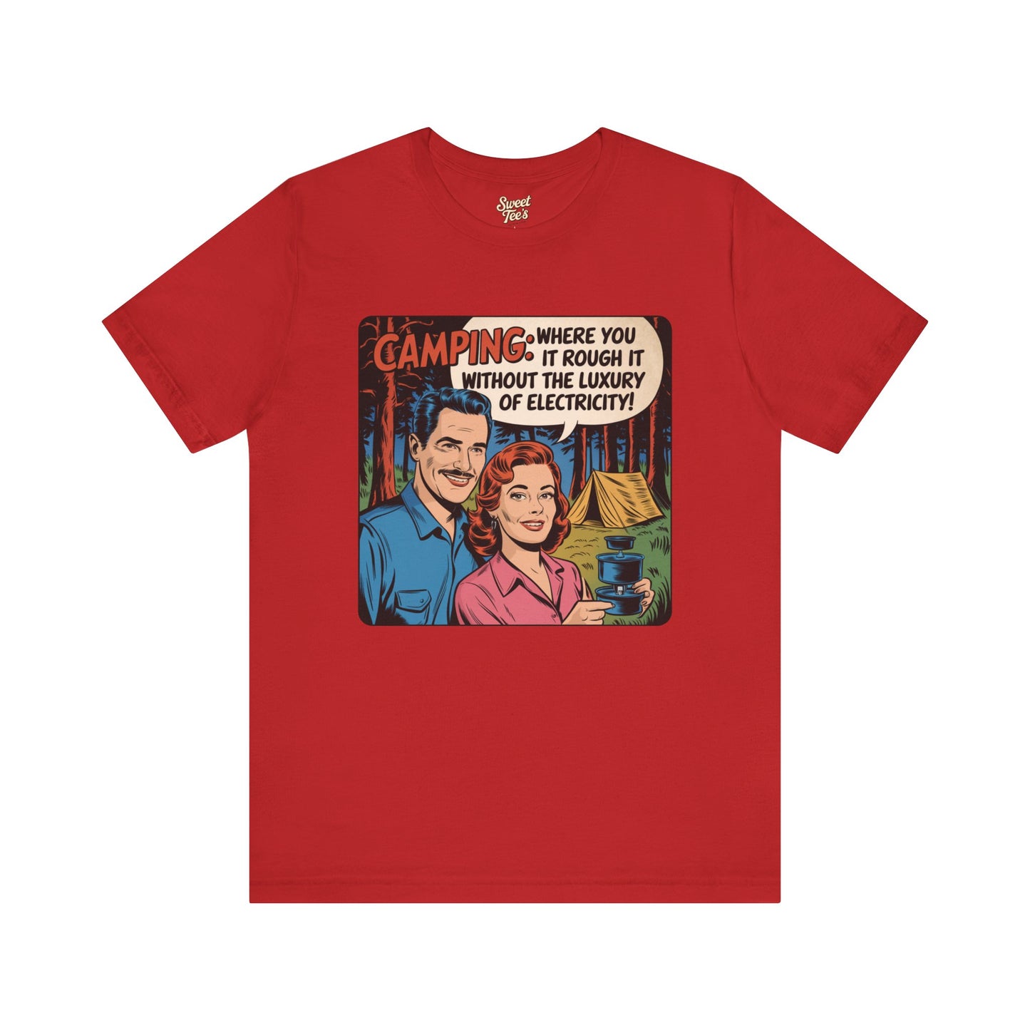 Vintage Camping Unisex Jersey Short Sleeve Tee - "Where You Rough It Without the Luxury of Electricity!"