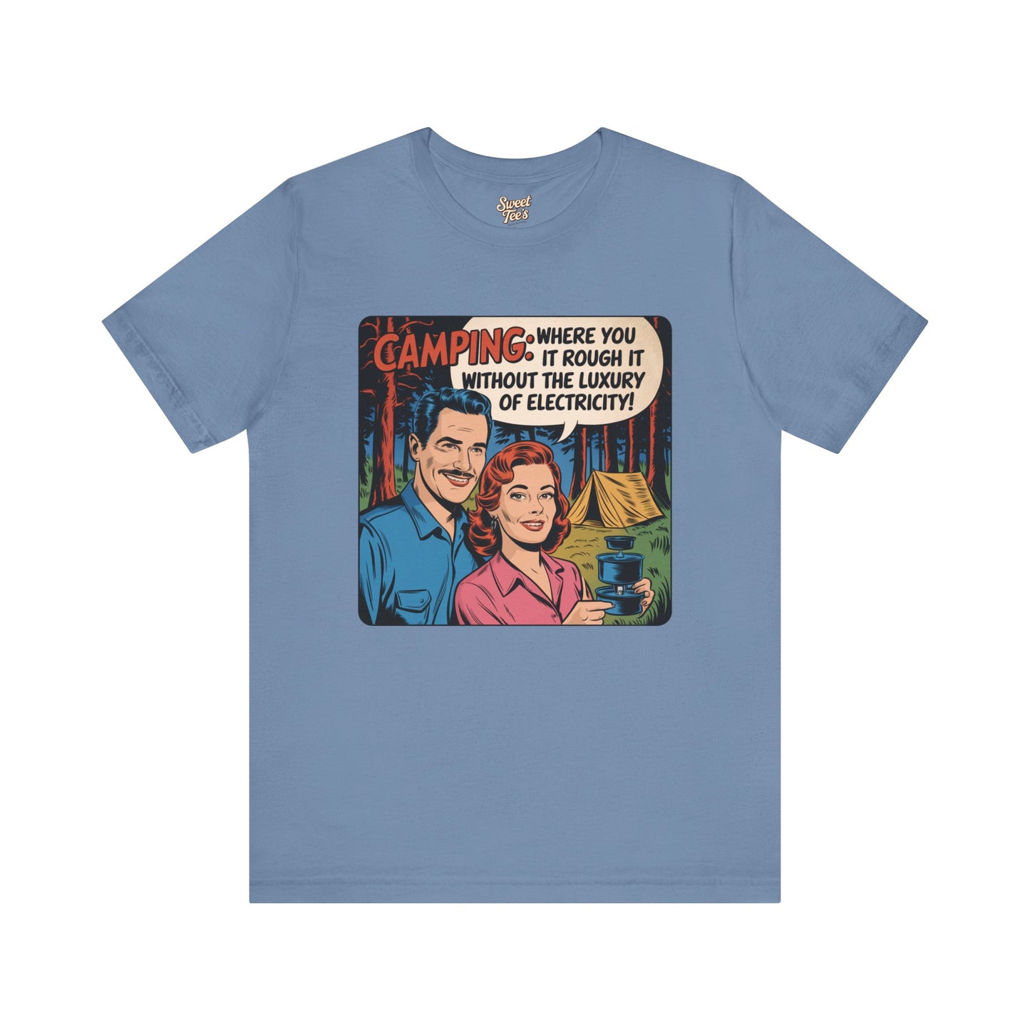 Vintage Camping Unisex Jersey Short Sleeve Tee - "Where You Rough It Without the Luxury of Electricity!"