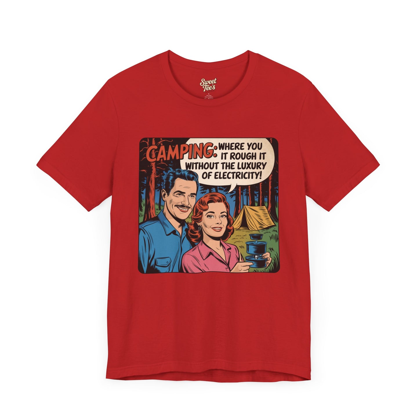 Vintage Camping Unisex Jersey Short Sleeve Tee - "Where You Rough It Without the Luxury of Electricity!"