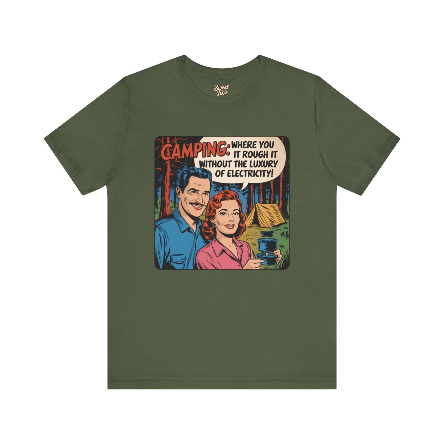 Vintage Camping Unisex Jersey Short Sleeve Tee - "Where You Rough It Without the Luxury of Electricity!"