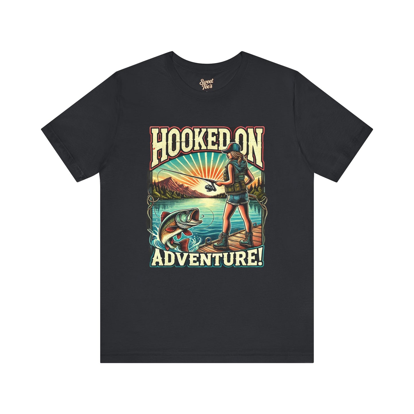 Hooked on Adventure Unisex Jersey Tee - Retro Fishing Graphic Shirt