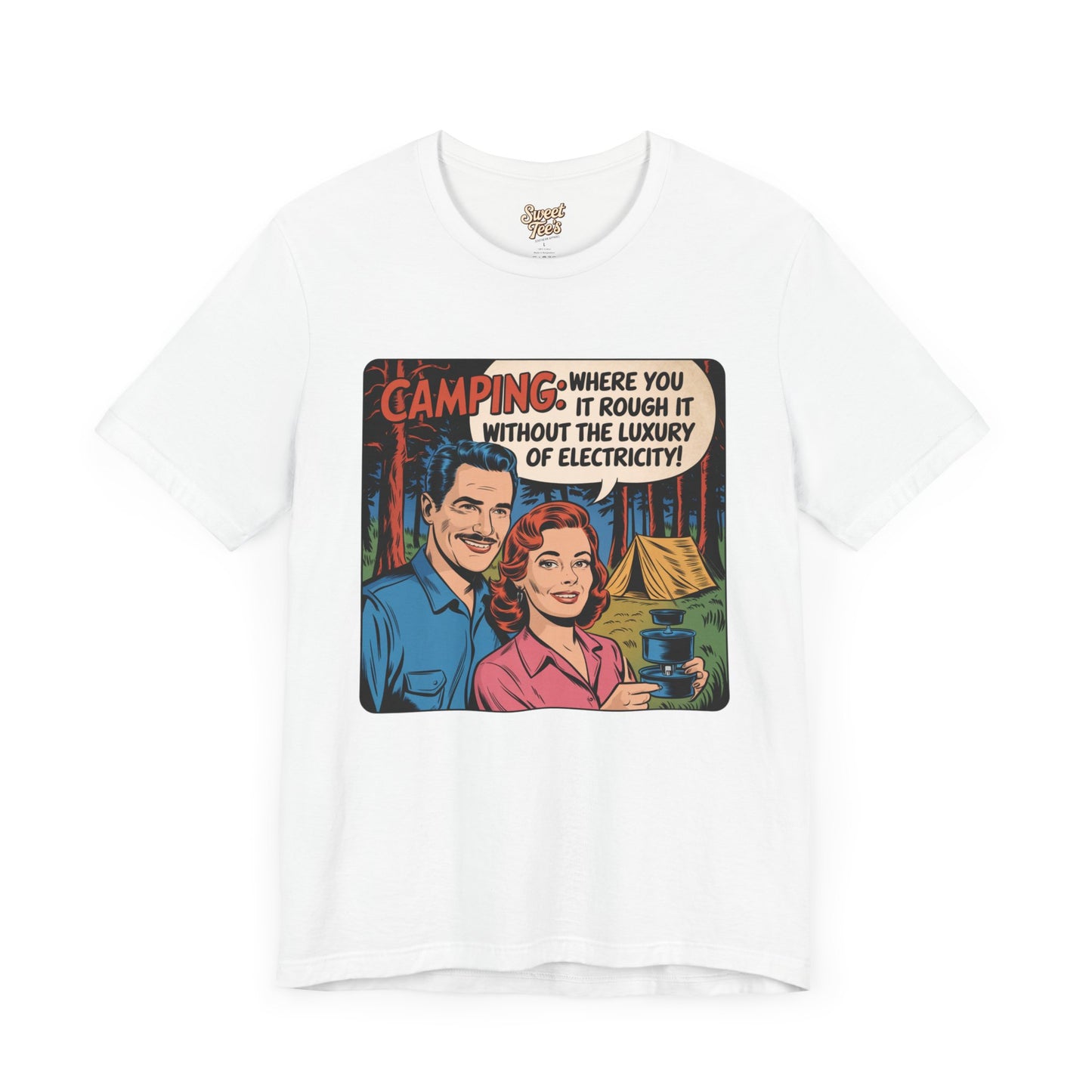 Vintage Camping Unisex Jersey Short Sleeve Tee - "Where You Rough It Without the Luxury of Electricity!"