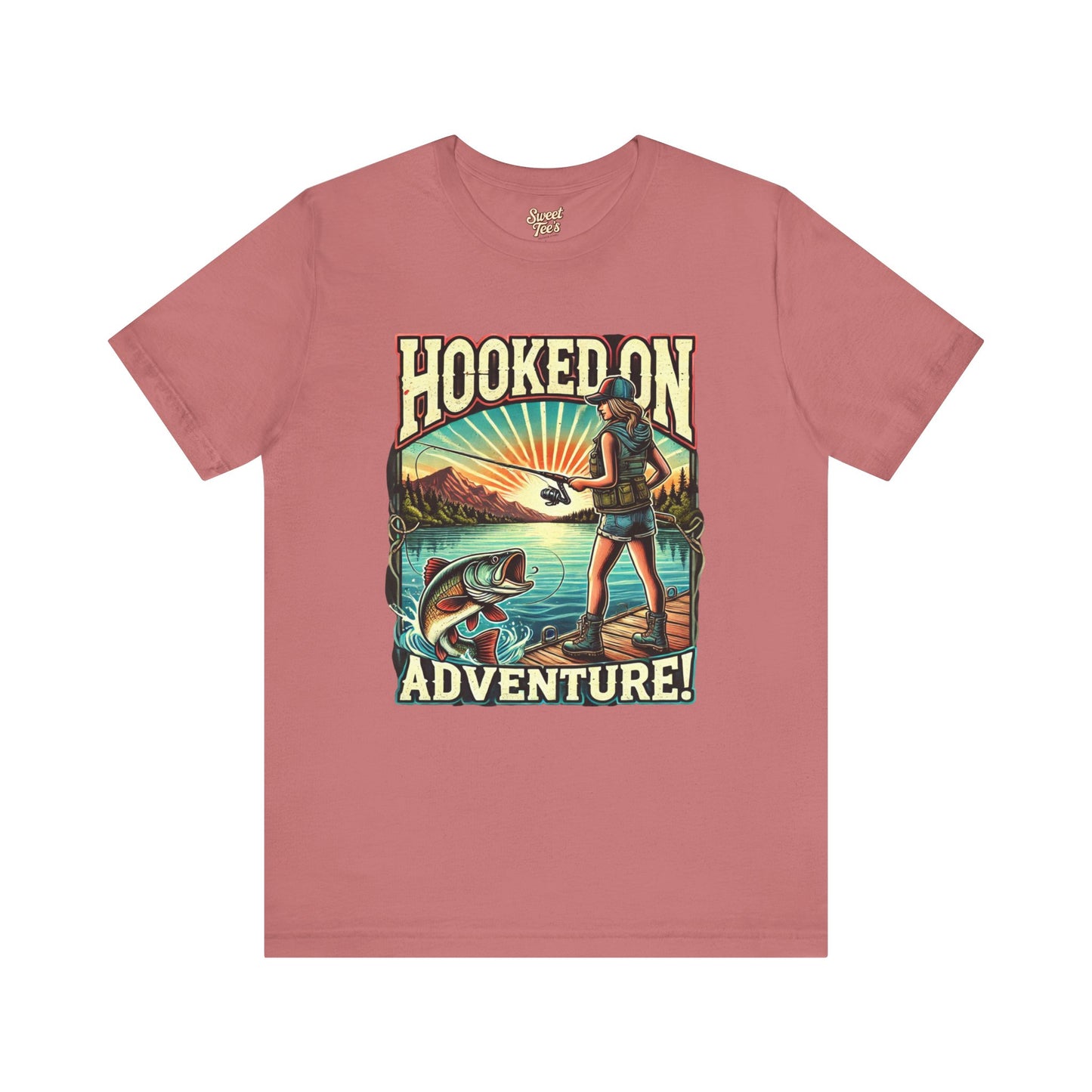 Hooked on Adventure Unisex Jersey Tee - Retro Fishing Graphic Shirt