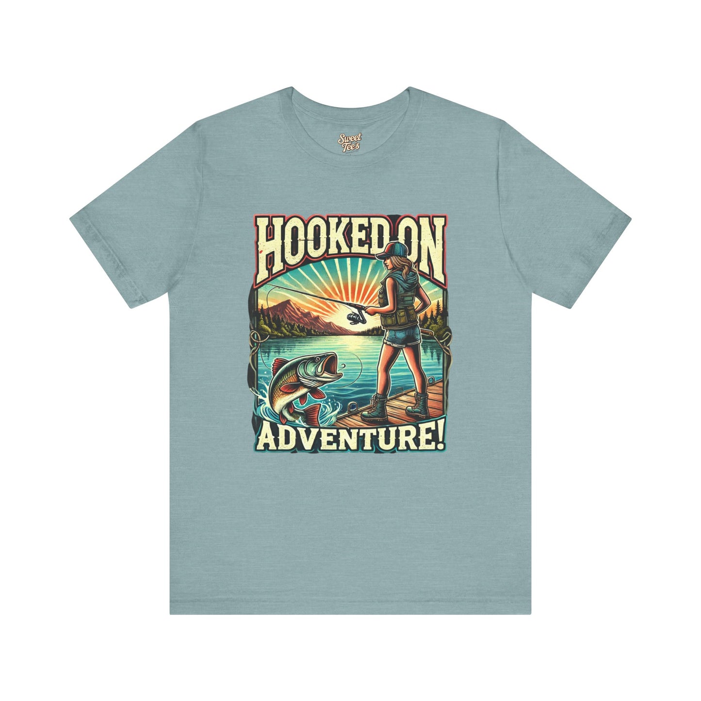 Hooked on Adventure Unisex Jersey Tee - Retro Fishing Graphic Shirt