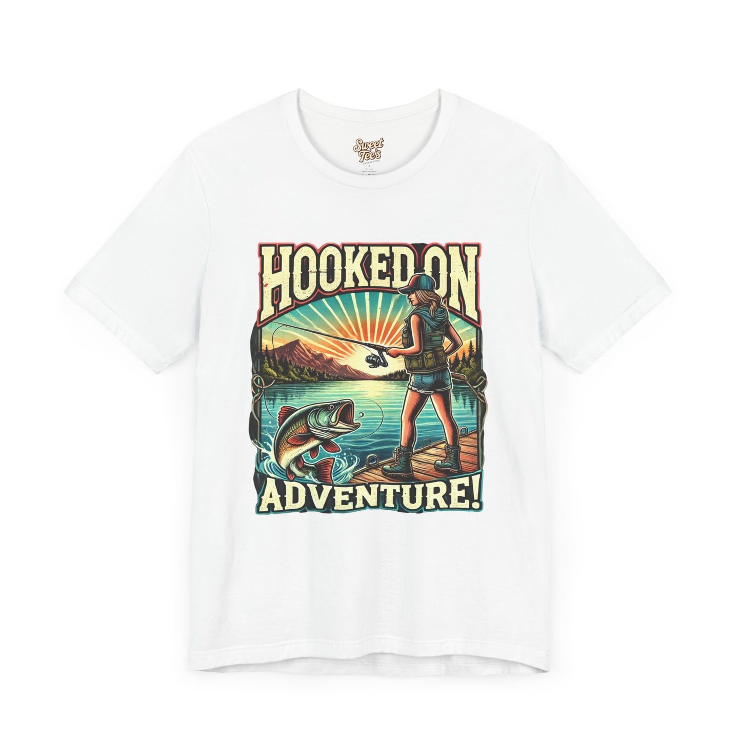 Hooked on Adventure Unisex Jersey Tee - Retro Fishing Graphic Shirt