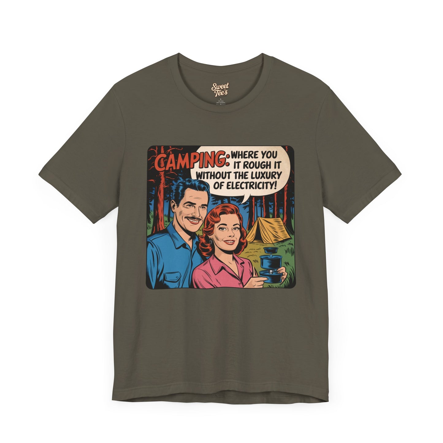 Vintage Camping Unisex Jersey Short Sleeve Tee - "Where You Rough It Without the Luxury of Electricity!"
