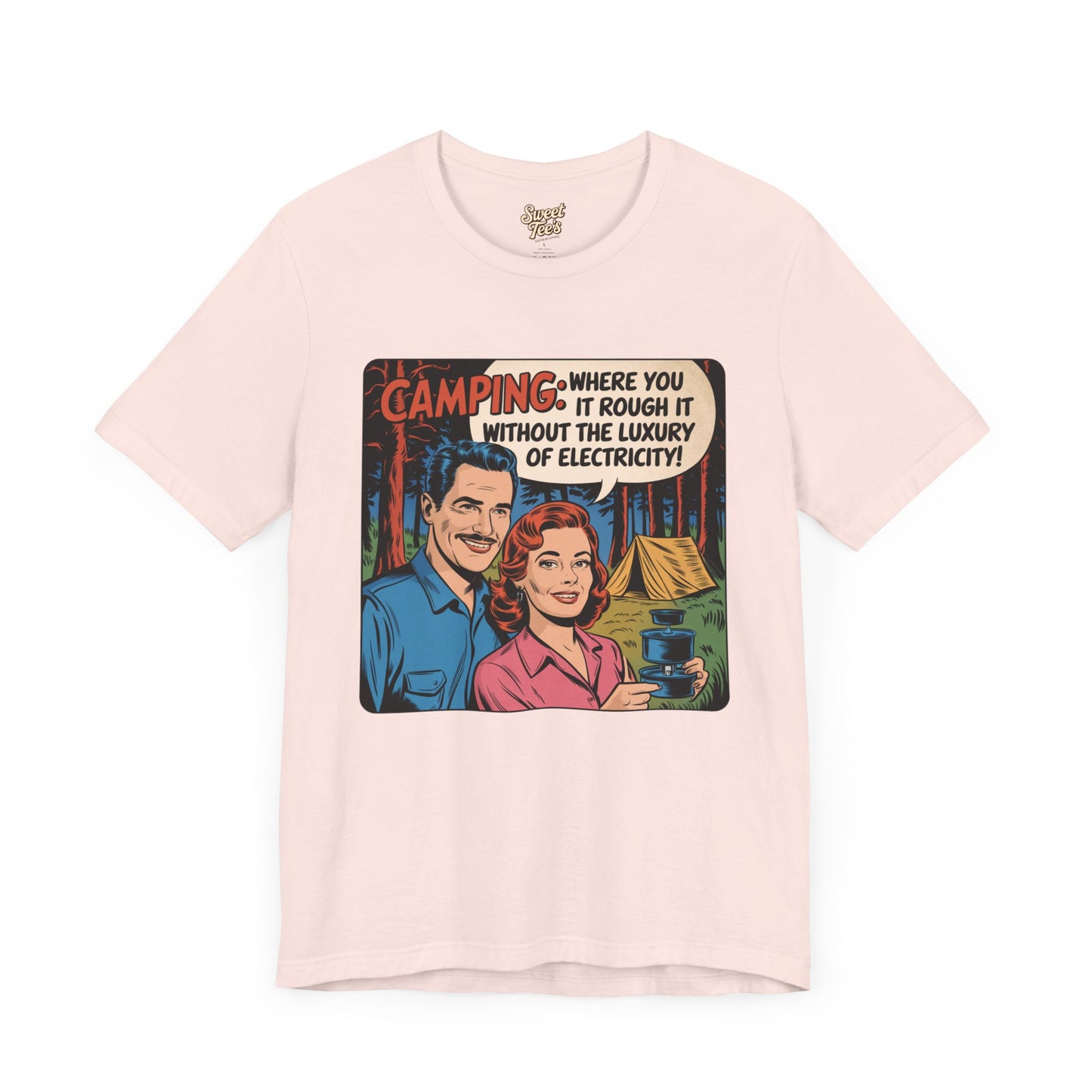 Vintage Camping Unisex Jersey Short Sleeve Tee - "Where You Rough It Without the Luxury of Electricity!"