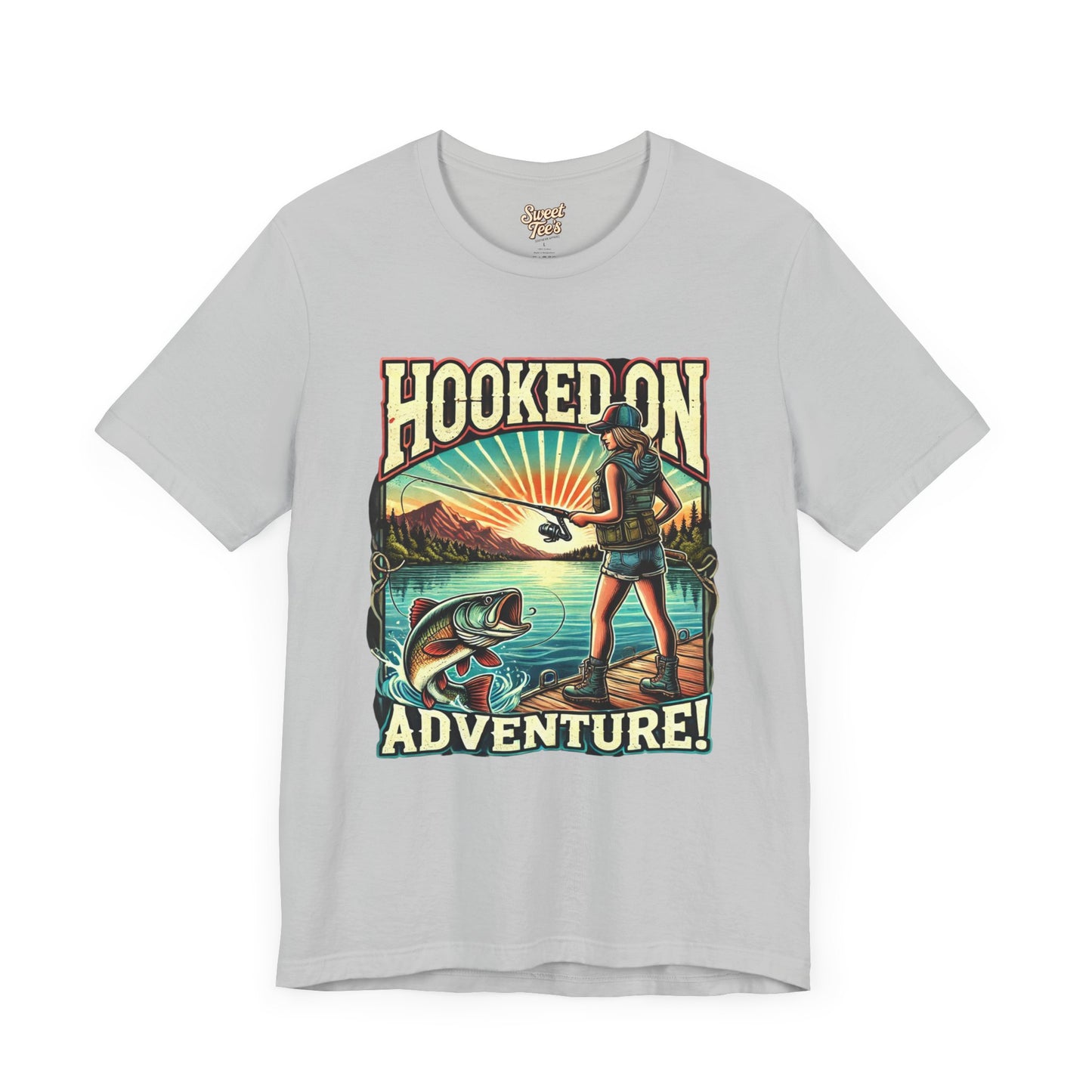 Hooked on Adventure Unisex Jersey Tee - Retro Fishing Graphic Shirt