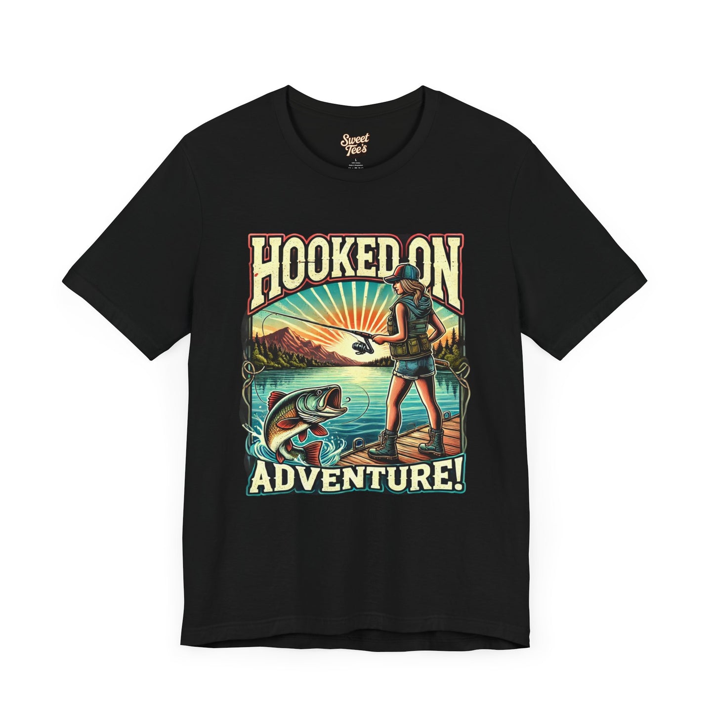 Hooked on Adventure Unisex Jersey Tee - Retro Fishing Graphic Shirt