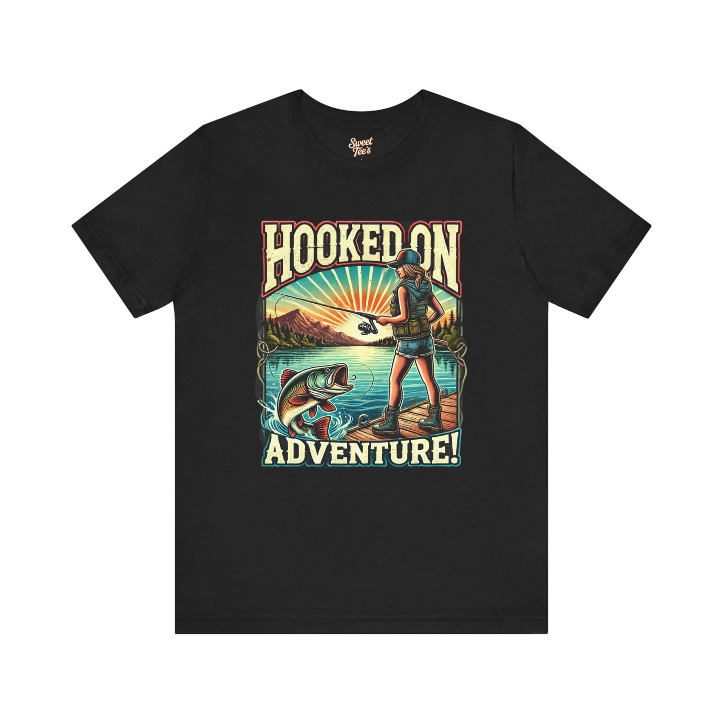 Hooked on Adventure Unisex Jersey Tee - Retro Fishing Graphic Shirt