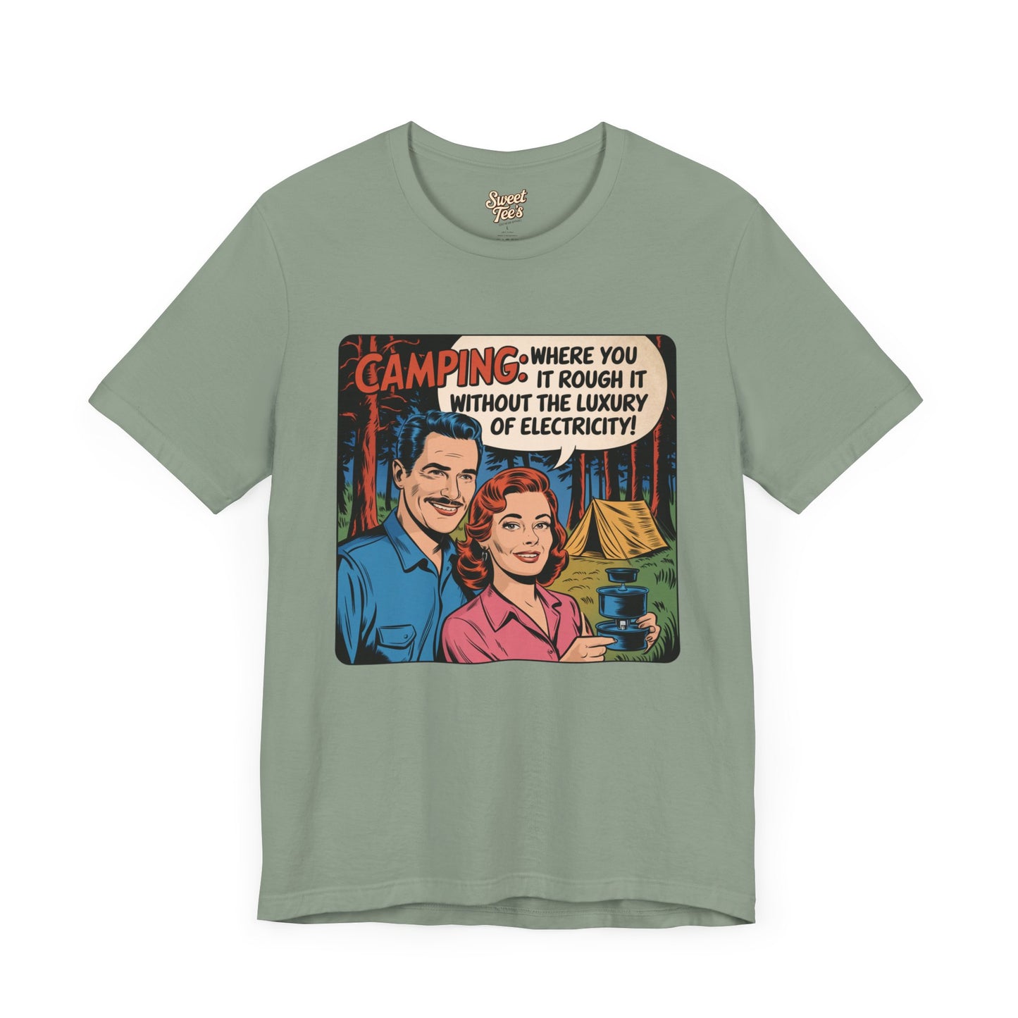 Vintage Camping Unisex Jersey Short Sleeve Tee - "Where You Rough It Without the Luxury of Electricity!"