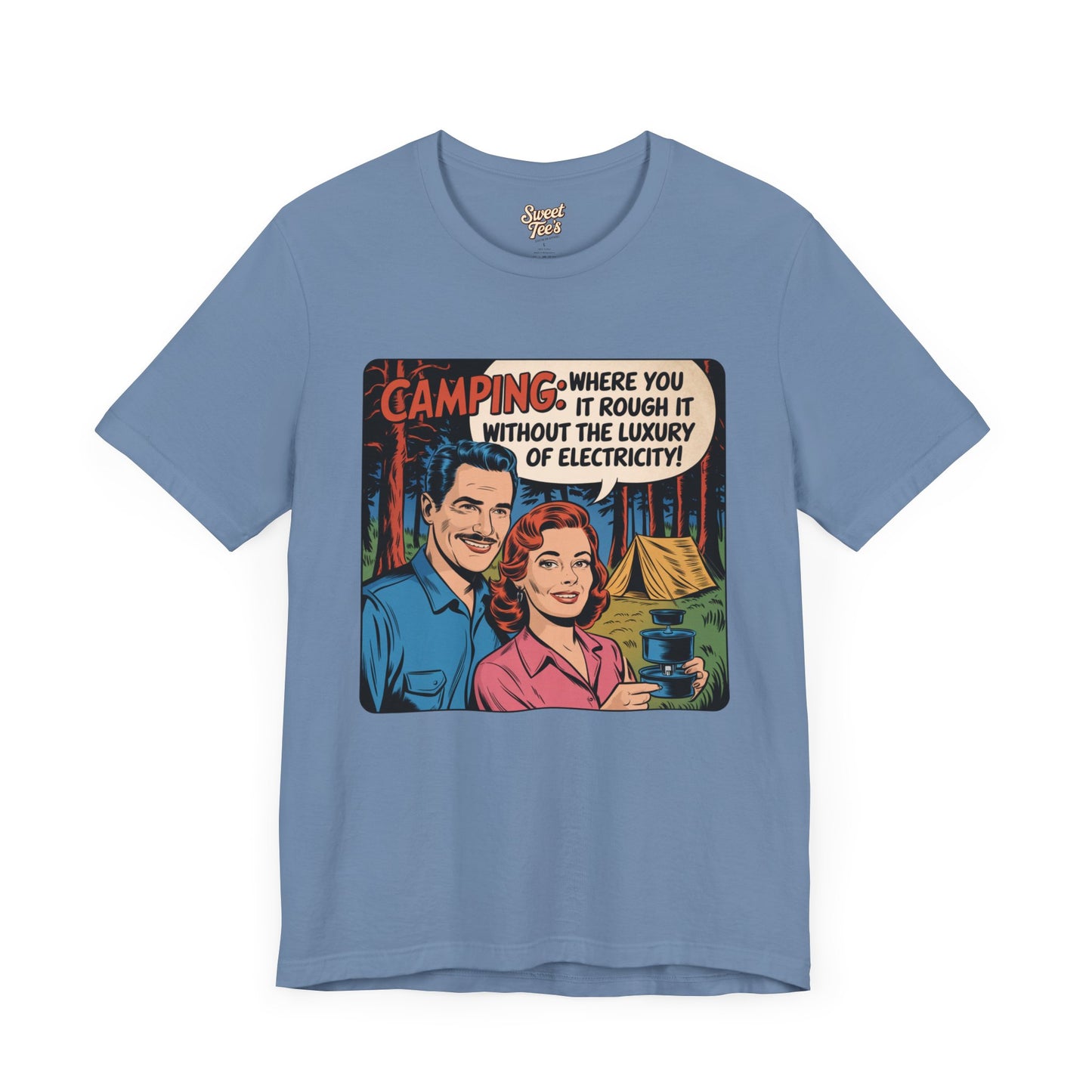 Vintage Camping Unisex Jersey Short Sleeve Tee - "Where You Rough It Without the Luxury of Electricity!"