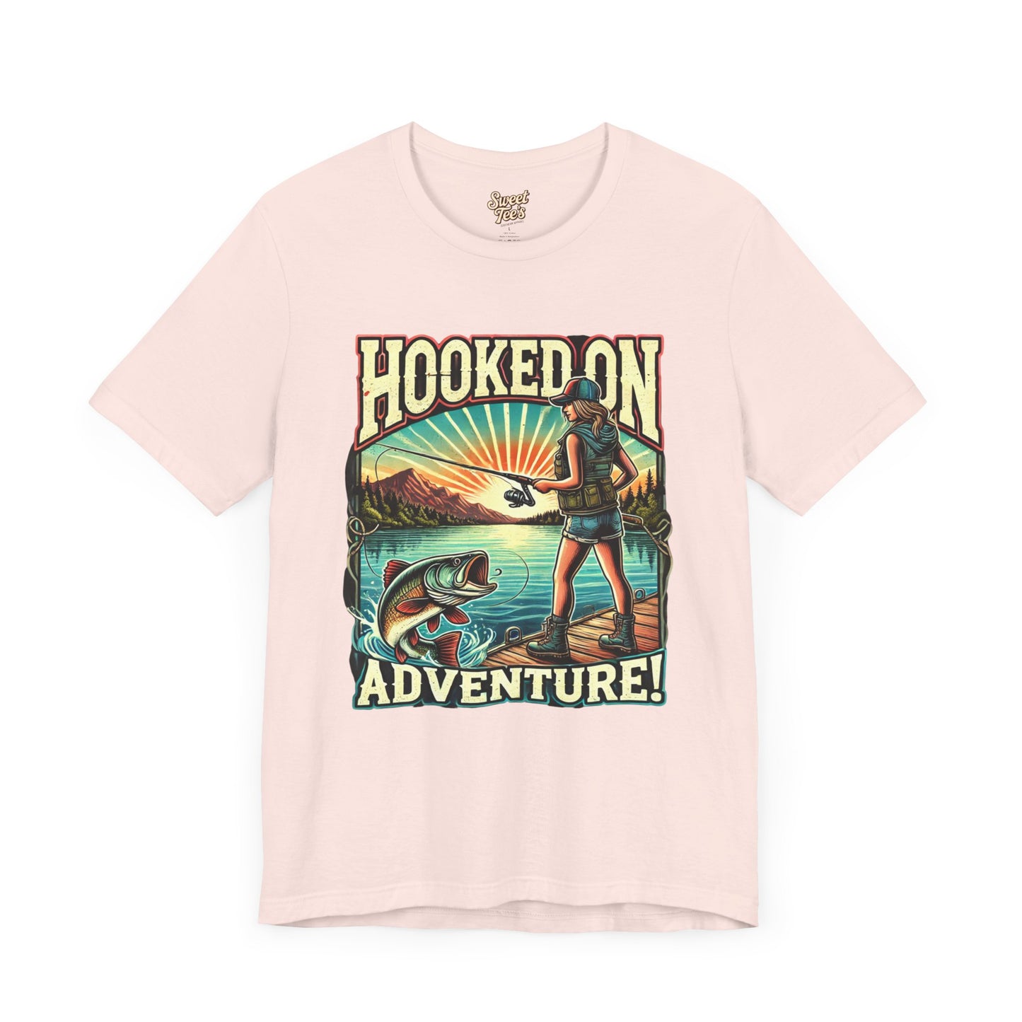 Hooked on Adventure Unisex Jersey Tee - Retro Fishing Graphic Shirt