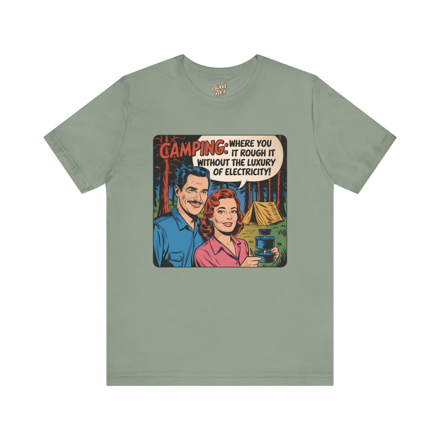 Vintage Camping Unisex Jersey Short Sleeve Tee - "Where You Rough It Without the Luxury of Electricity!"