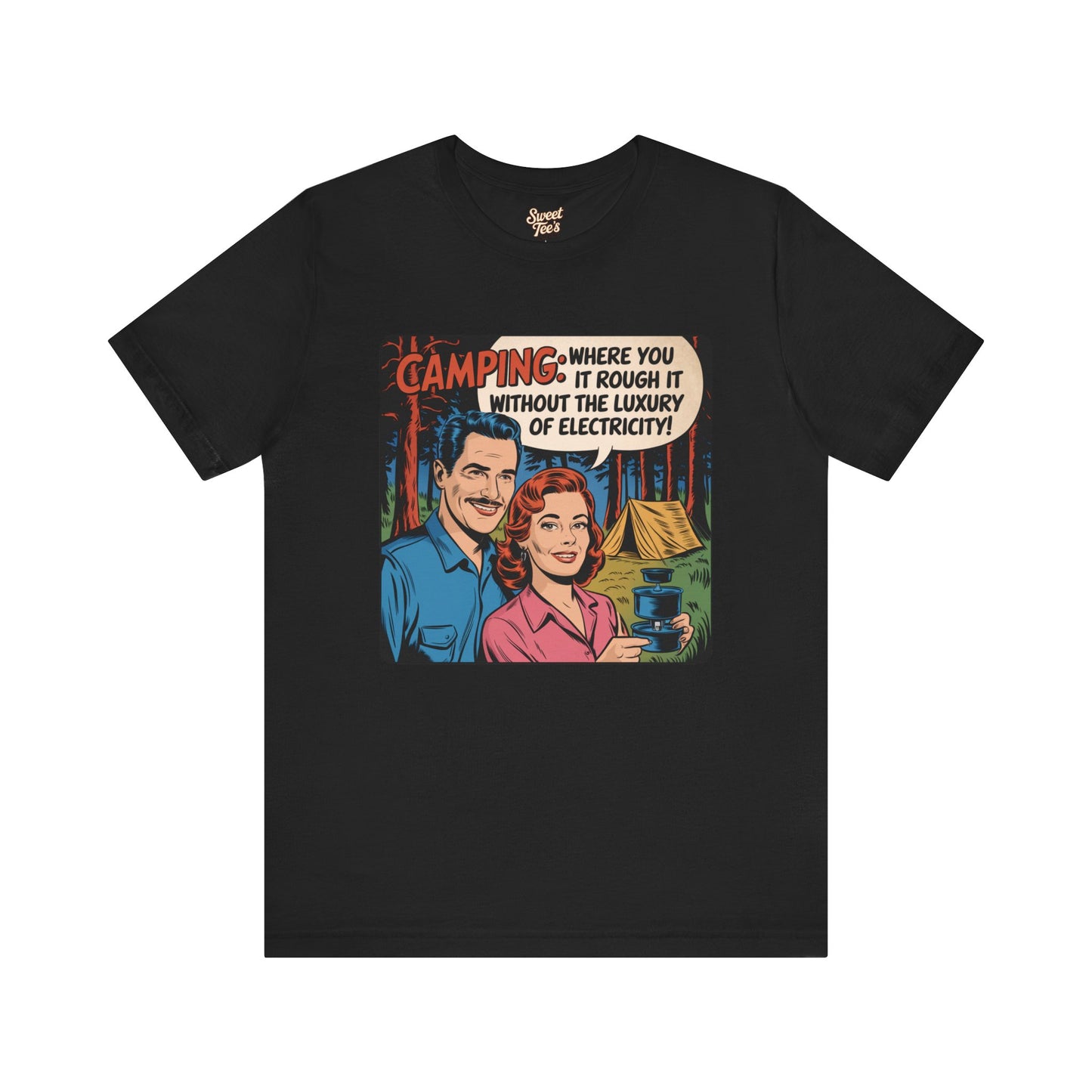 Vintage Camping Unisex Jersey Short Sleeve Tee - "Where You Rough It Without the Luxury of Electricity!"