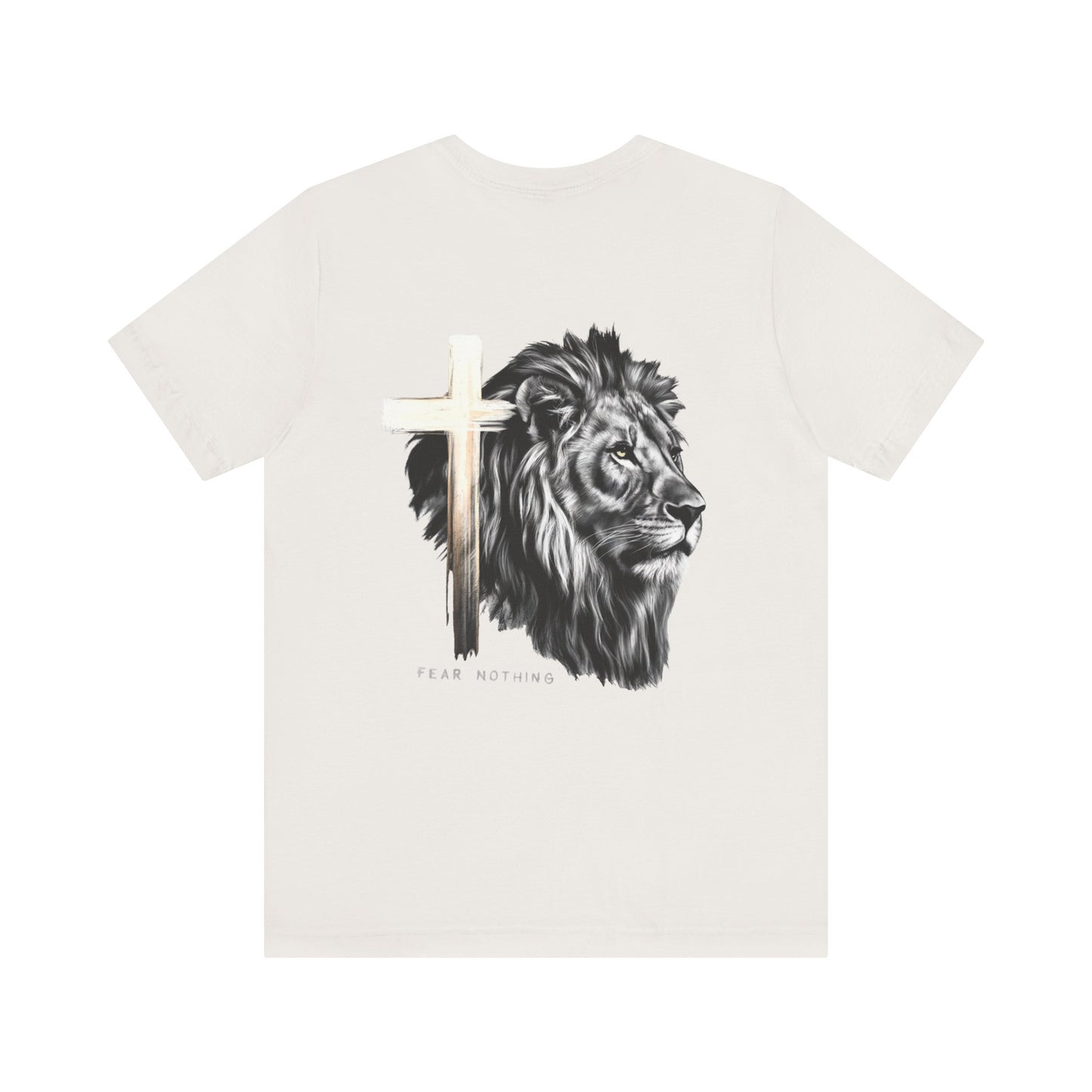 Fear Nothing Graphic Tee - Unisex Jersey Short Sleeve T-Shirt with Lion & Cross Design