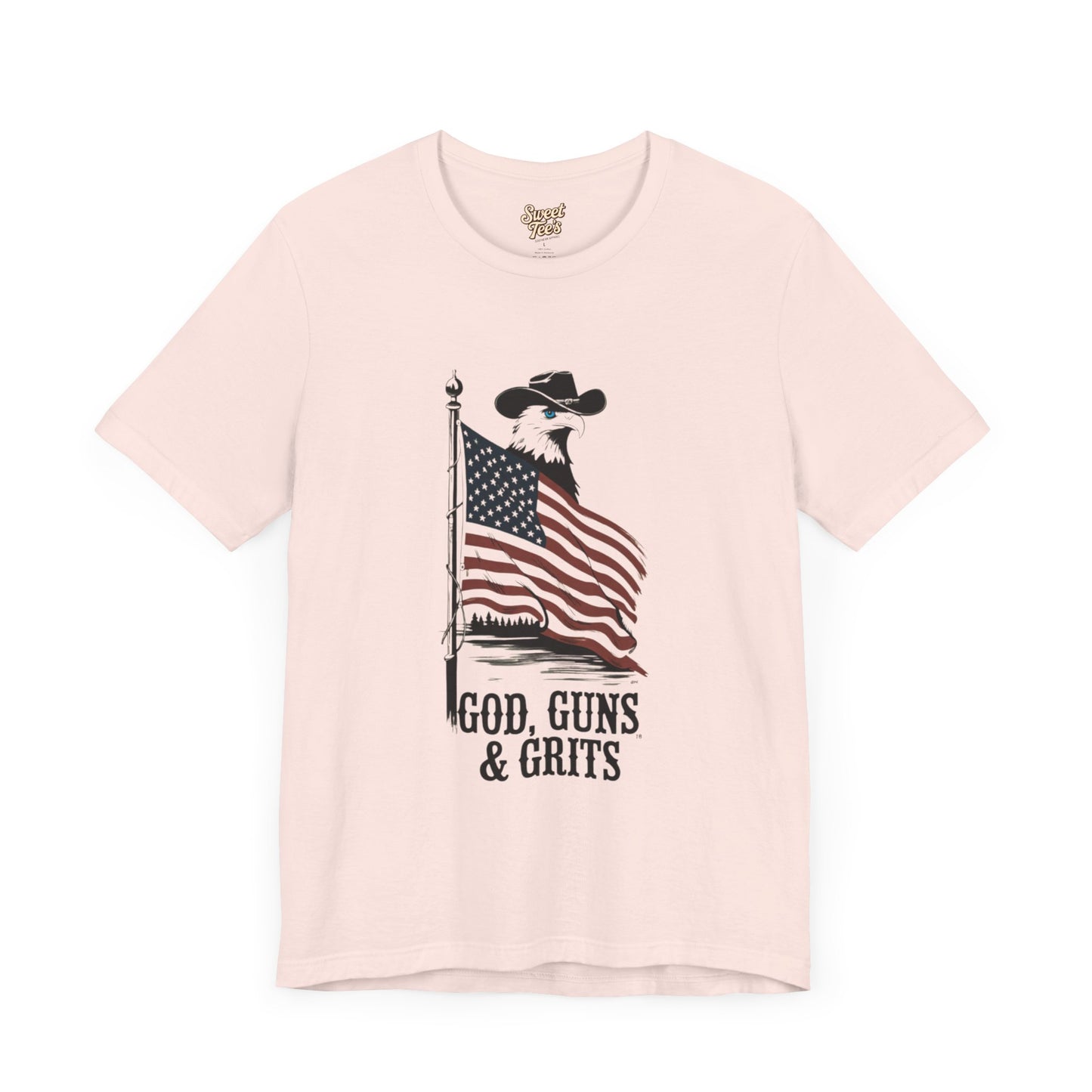 Patriotic Unisex Tee - "God, Guns & Grits" - Perfect for 4th of July and Outdoor Adventures