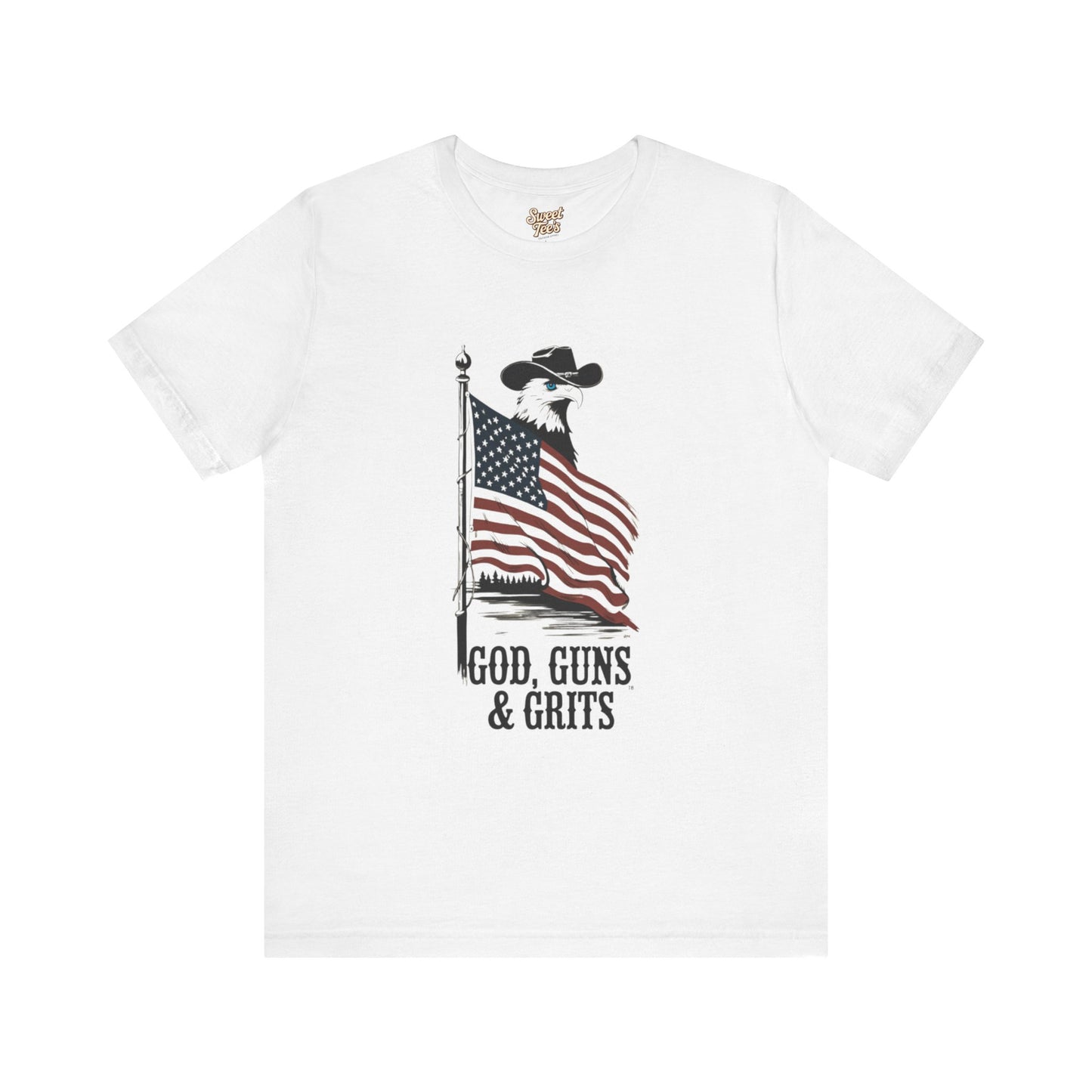 Patriotic Unisex Tee - "God, Guns & Grits" - Perfect for 4th of July and Outdoor Adventures