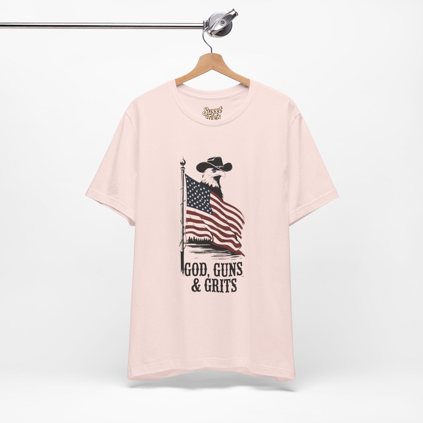 Patriotic Unisex Tee - "God, Guns & Grits" - Perfect for 4th of July and Outdoor Adventures