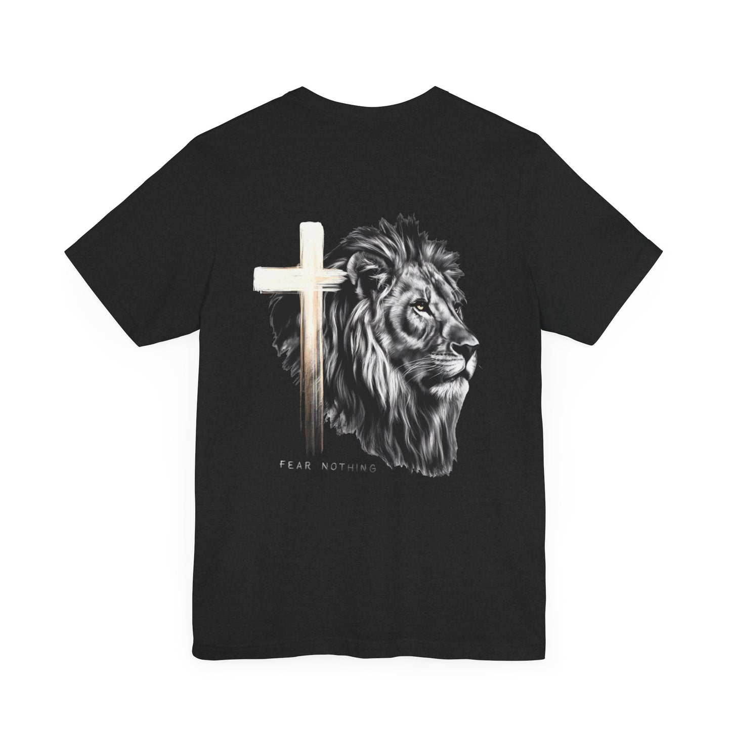 Fear Nothing Graphic Tee - Unisex Jersey Short Sleeve T-Shirt with Lion & Cross Design