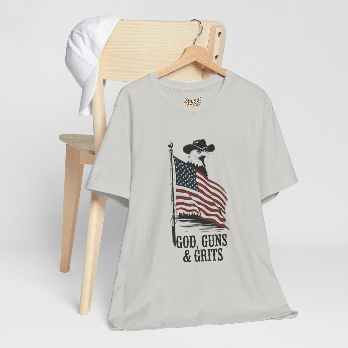 Patriotic Unisex Tee - "God, Guns & Grits" - Perfect for 4th of July and Outdoor Adventures