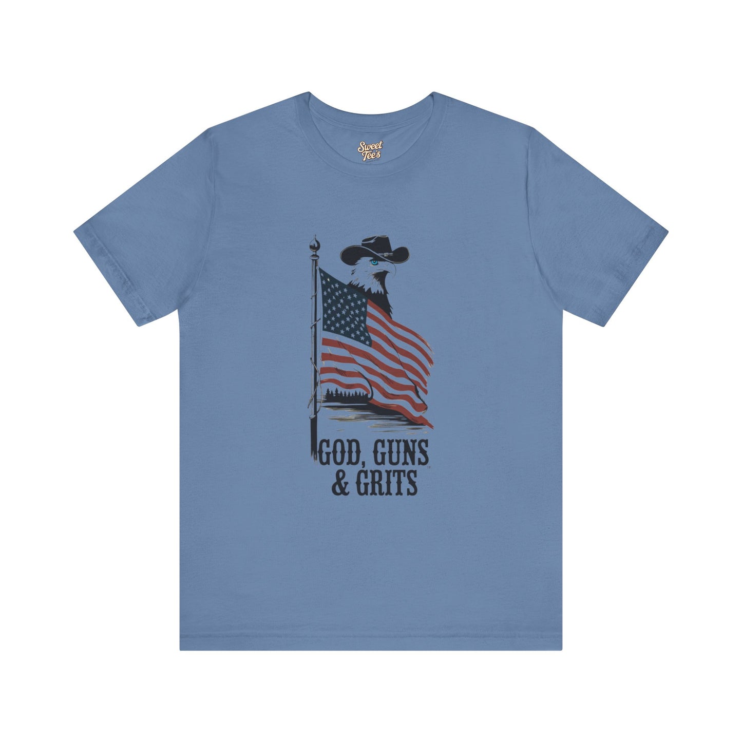 Patriotic Unisex Tee - "God, Guns & Grits" - Perfect for 4th of July and Outdoor Adventures