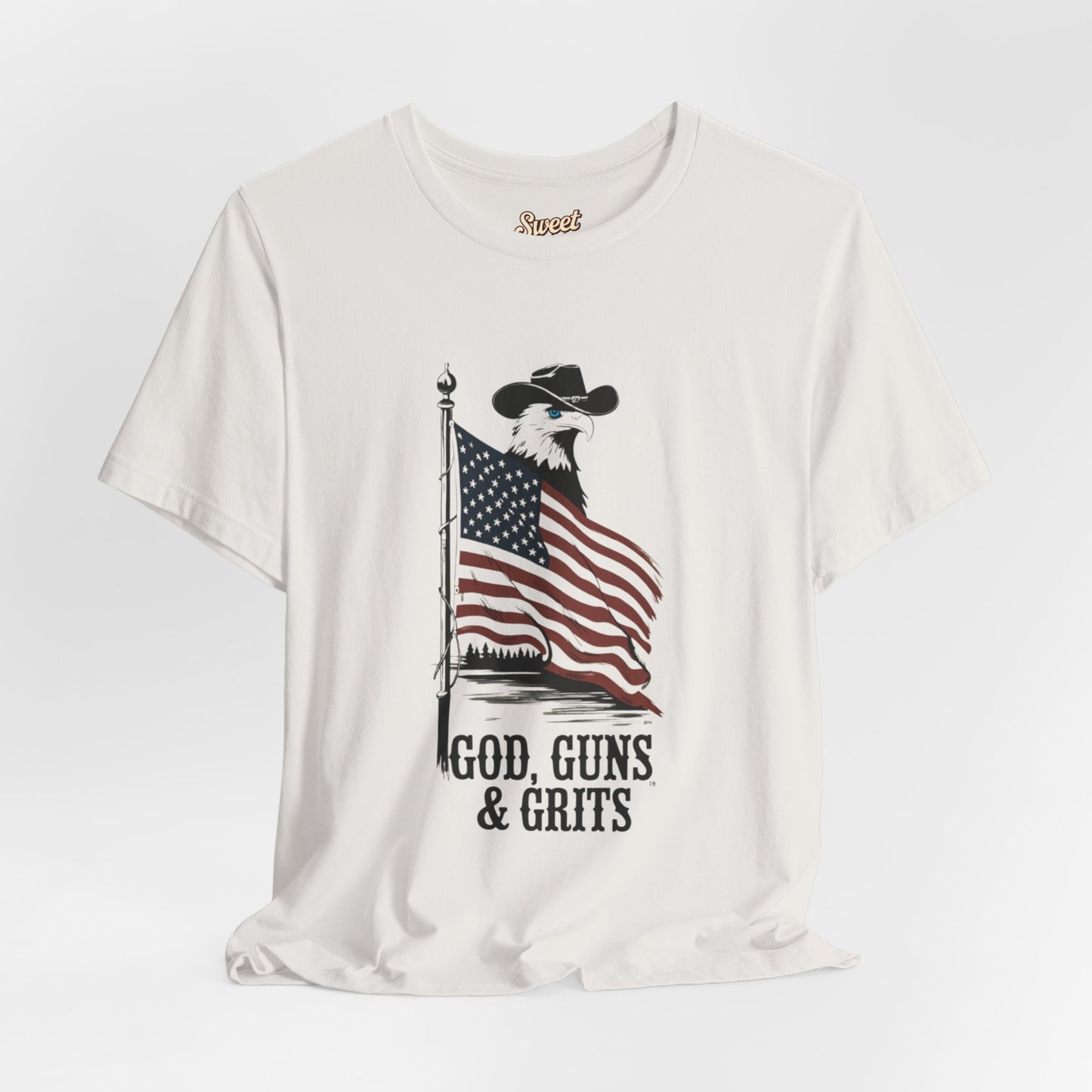 Patriotic Unisex Tee - "God, Guns & Grits" - Perfect for 4th of July and Outdoor Adventures