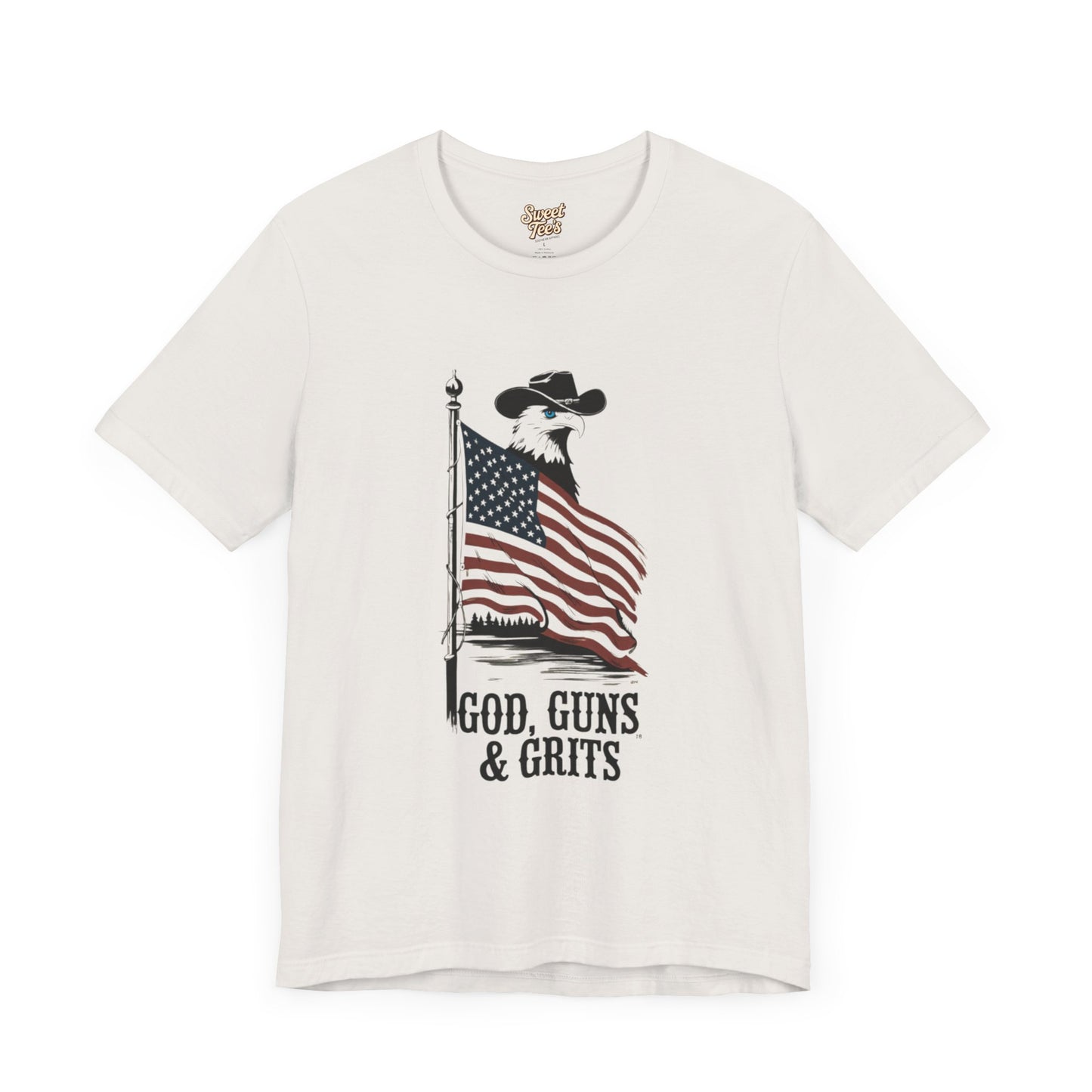 Patriotic Unisex Tee - "God, Guns & Grits" - Perfect for 4th of July and Outdoor Adventures