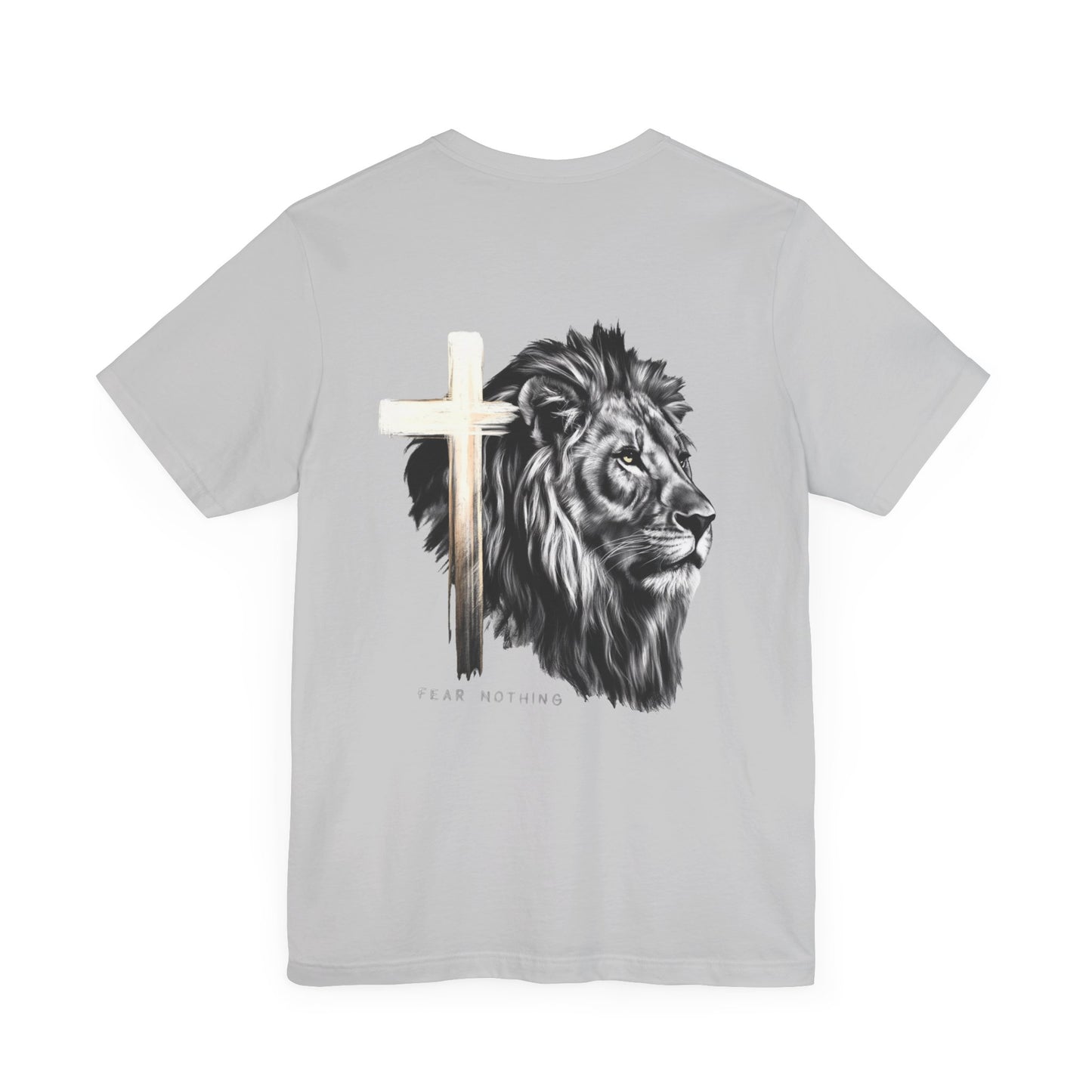 Fear Nothing Graphic Tee - Unisex Jersey Short Sleeve T-Shirt with Lion & Cross Design