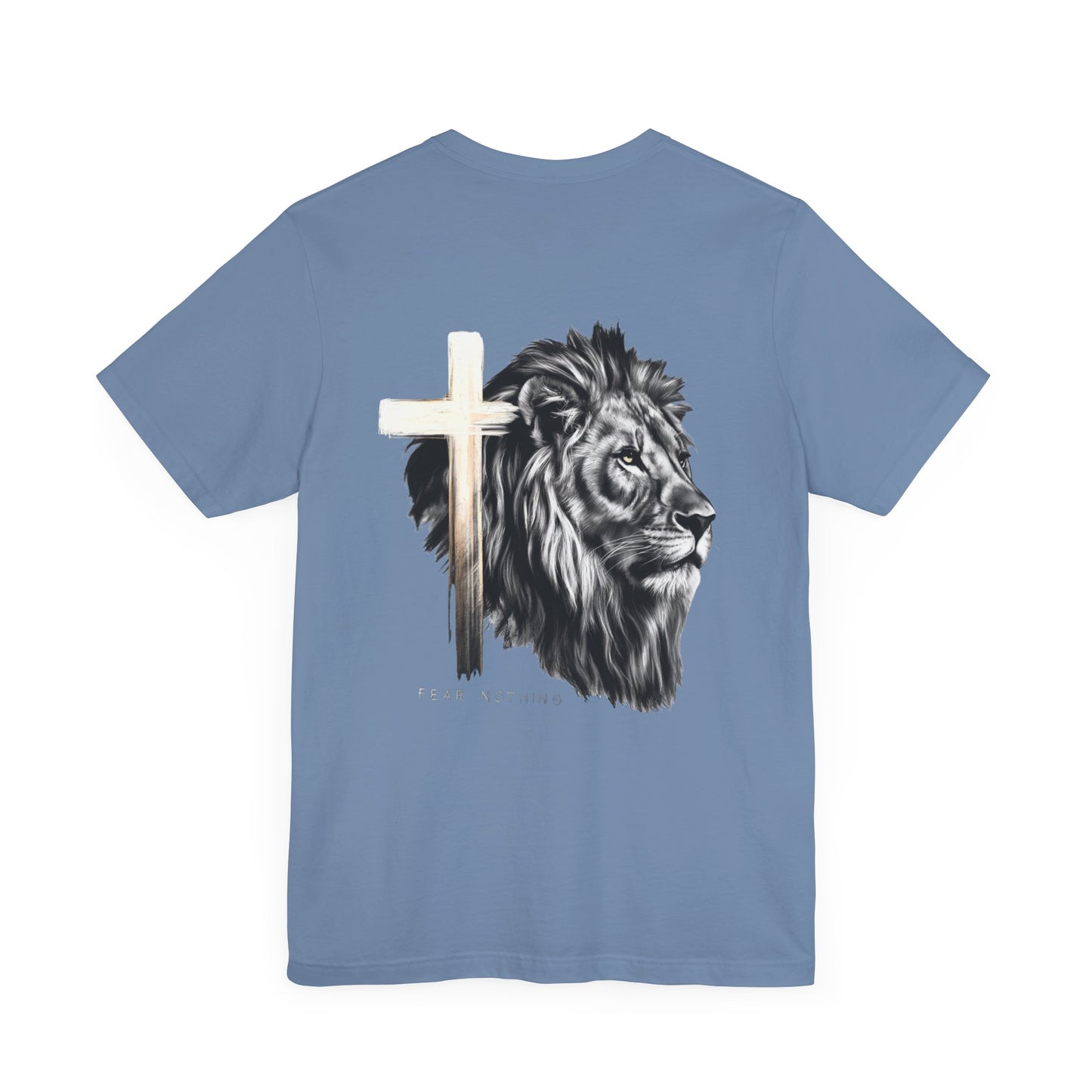 Fear Nothing Graphic Tee - Unisex Jersey Short Sleeve T-Shirt with Lion & Cross Design