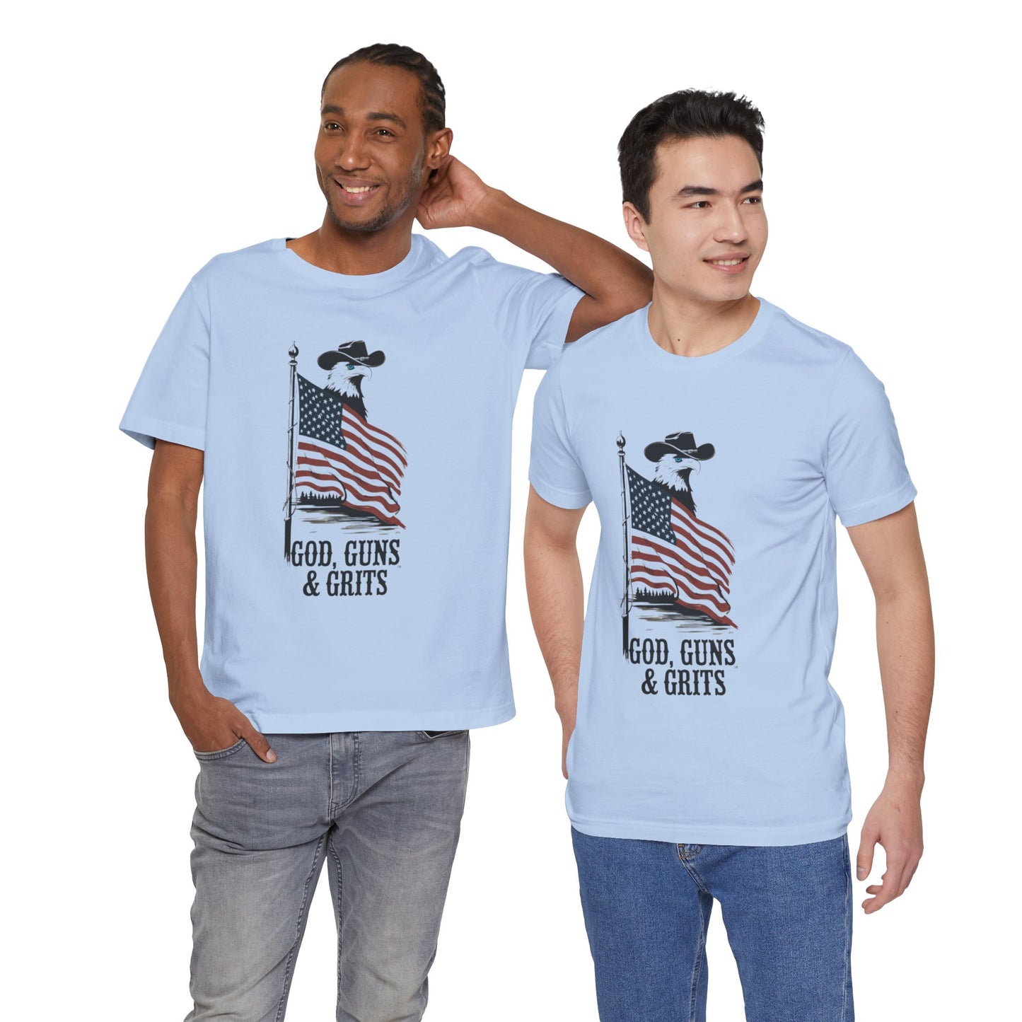 Patriotic Unisex Tee - "God, Guns & Grits" - Perfect for 4th of July and Outdoor Adventures