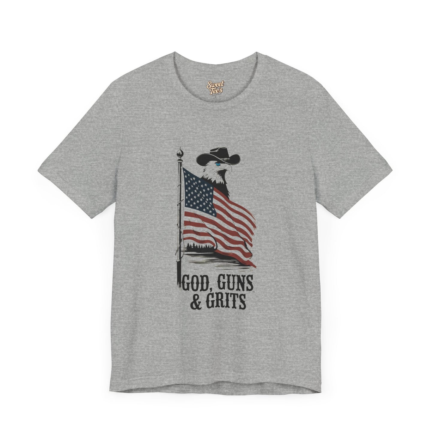 Patriotic Unisex Tee - "God, Guns & Grits" - Perfect for 4th of July and Outdoor Adventures