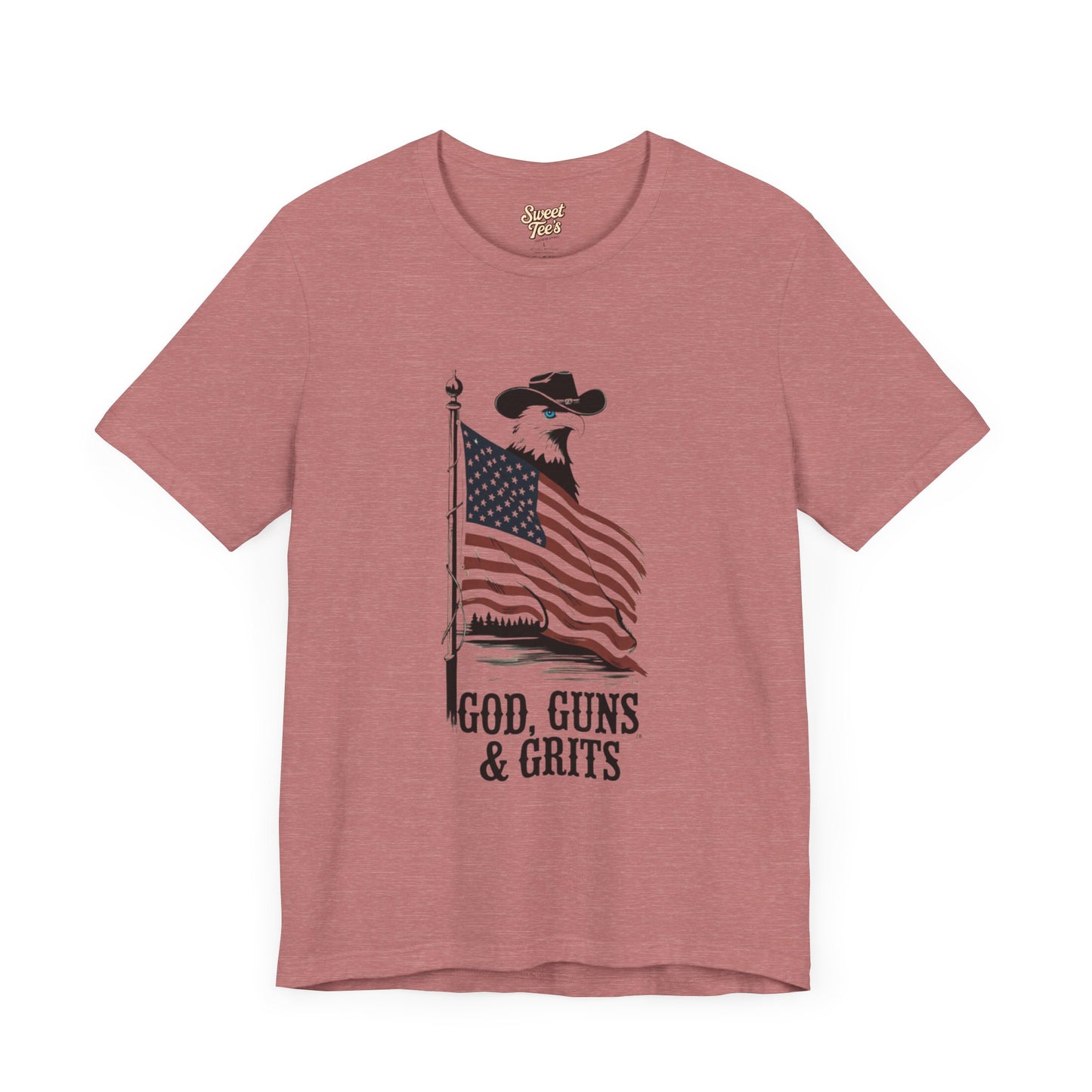 Patriotic Unisex Tee - "God, Guns & Grits" - Perfect for 4th of July and Outdoor Adventures