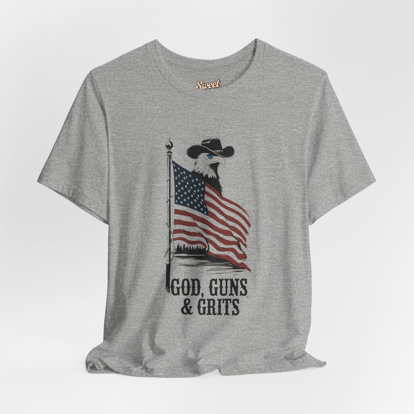 Patriotic Unisex Tee - "God, Guns & Grits" - Perfect for 4th of July and Outdoor Adventures