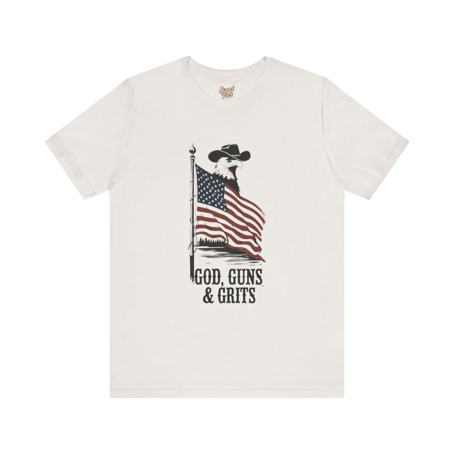 Patriotic Unisex Tee - "God, Guns & Grits" - Perfect for 4th of July and Outdoor Adventures