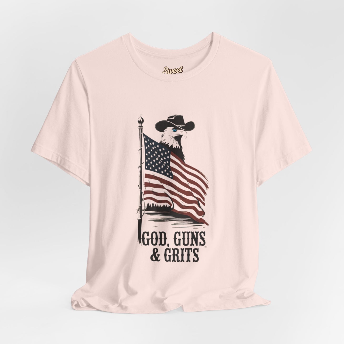 Patriotic Unisex Tee - "God, Guns & Grits" - Perfect for 4th of July and Outdoor Adventures