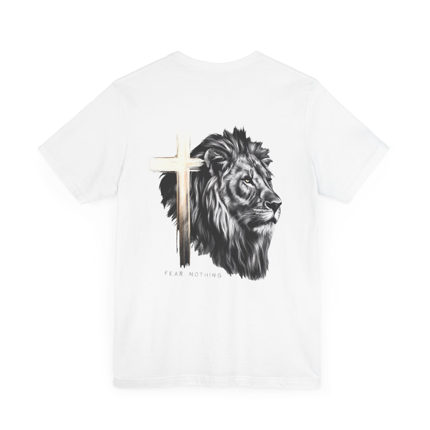 Fear Nothing Graphic Tee - Unisex Jersey Short Sleeve T-Shirt with Lion & Cross Design