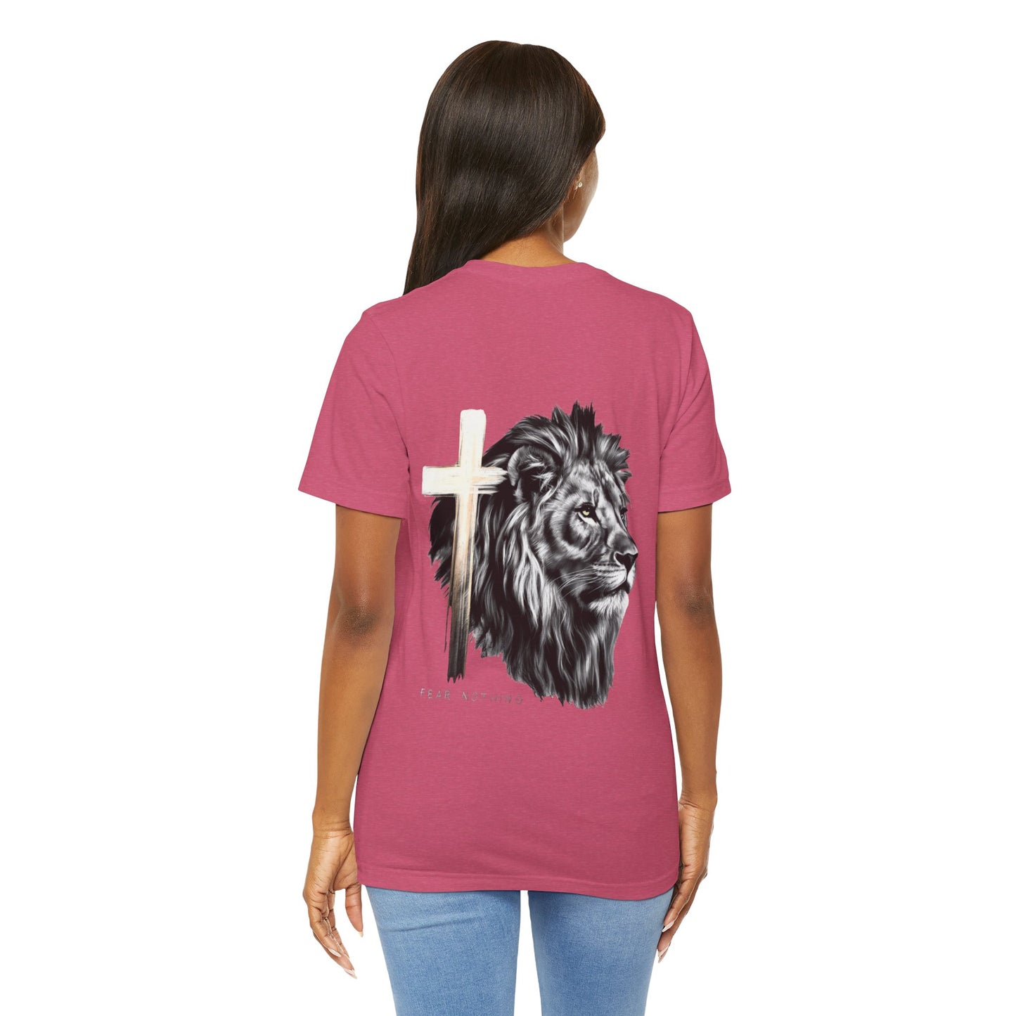 Fear Nothing Graphic Tee - Unisex Jersey Short Sleeve T-Shirt with Lion & Cross Design