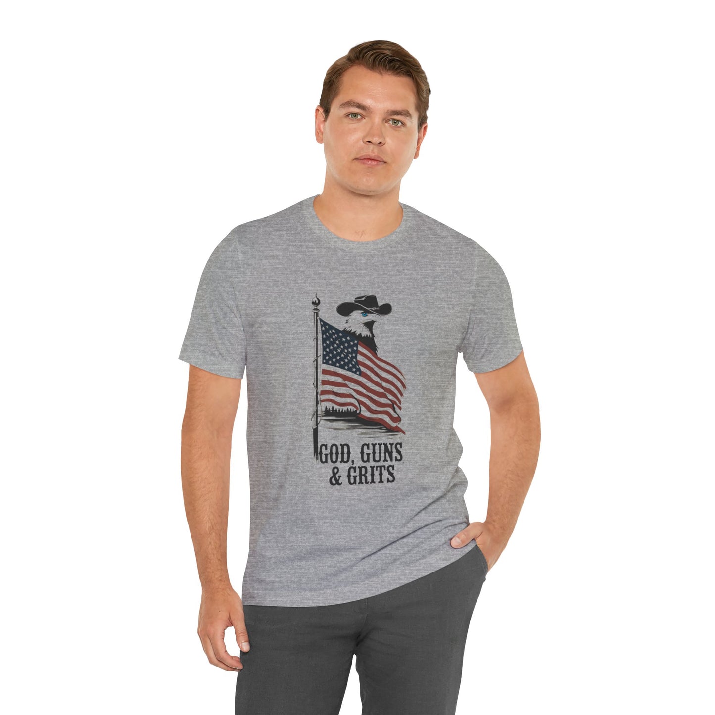 Patriotic Unisex Tee - "God, Guns & Grits" - Perfect for 4th of July and Outdoor Adventures