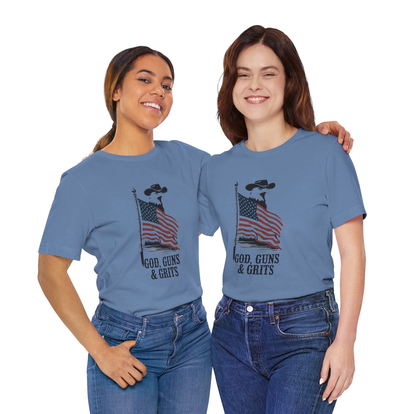 Patriotic Unisex Tee - "God, Guns & Grits" - Perfect for 4th of July and Outdoor Adventures