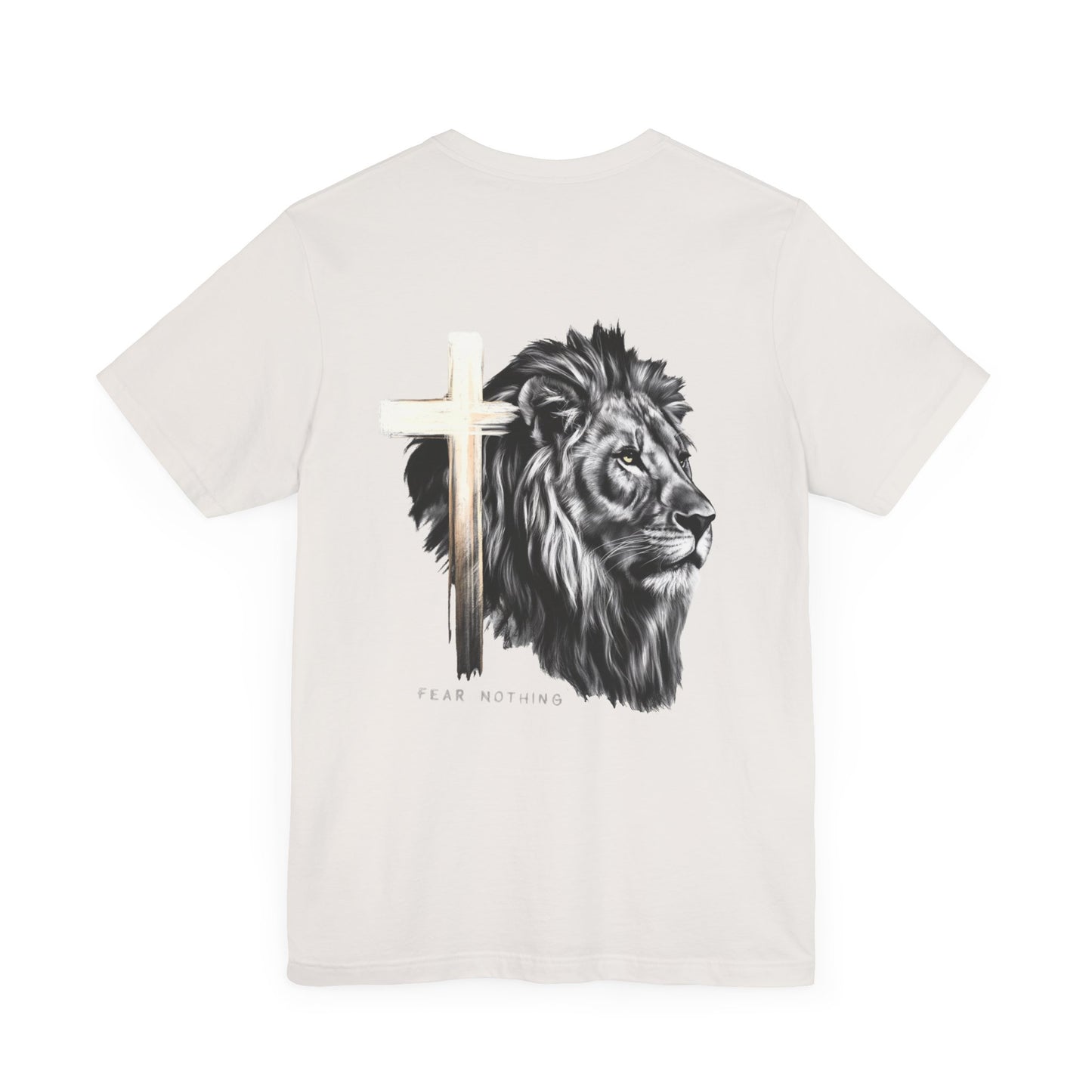 Fear Nothing Graphic Tee - Unisex Jersey Short Sleeve T-Shirt with Lion & Cross Design