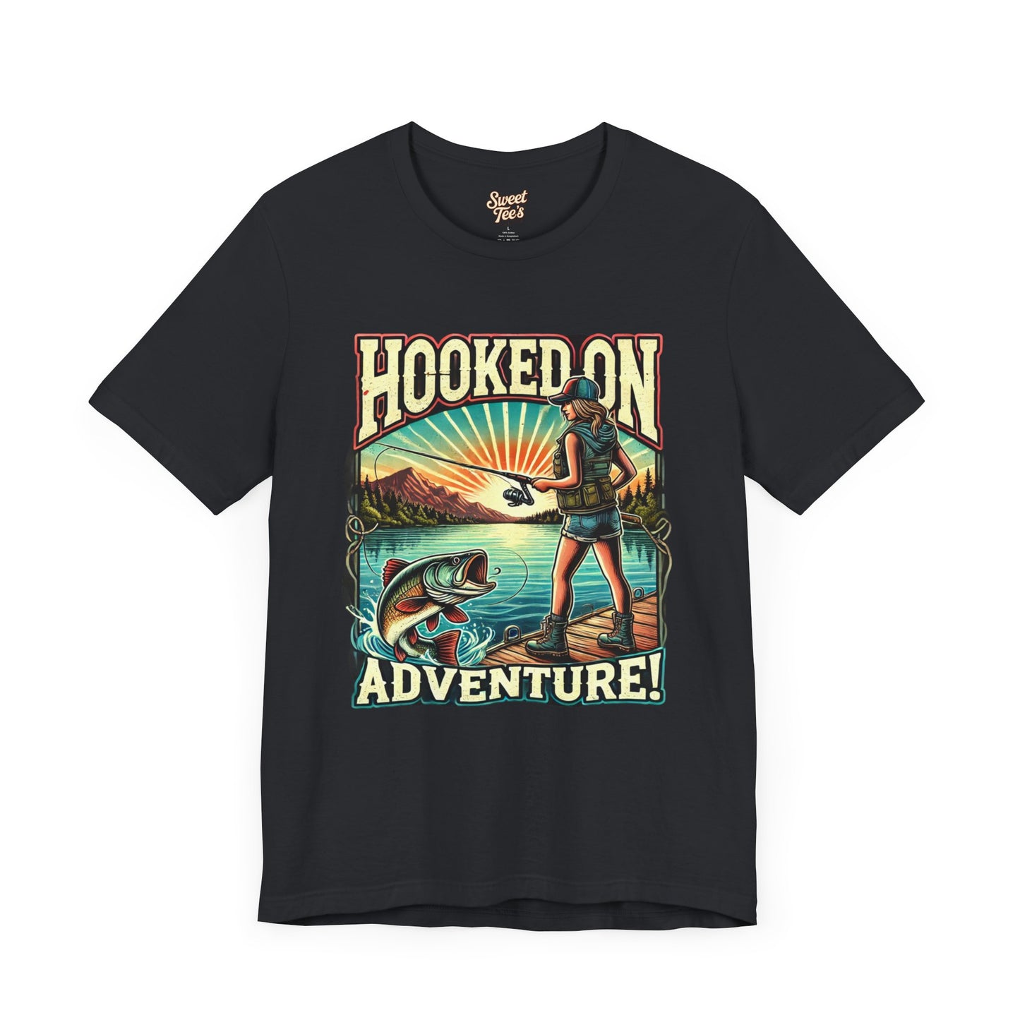 Hooked on Adventure Unisex Jersey Tee - Retro Fishing Graphic Shirt