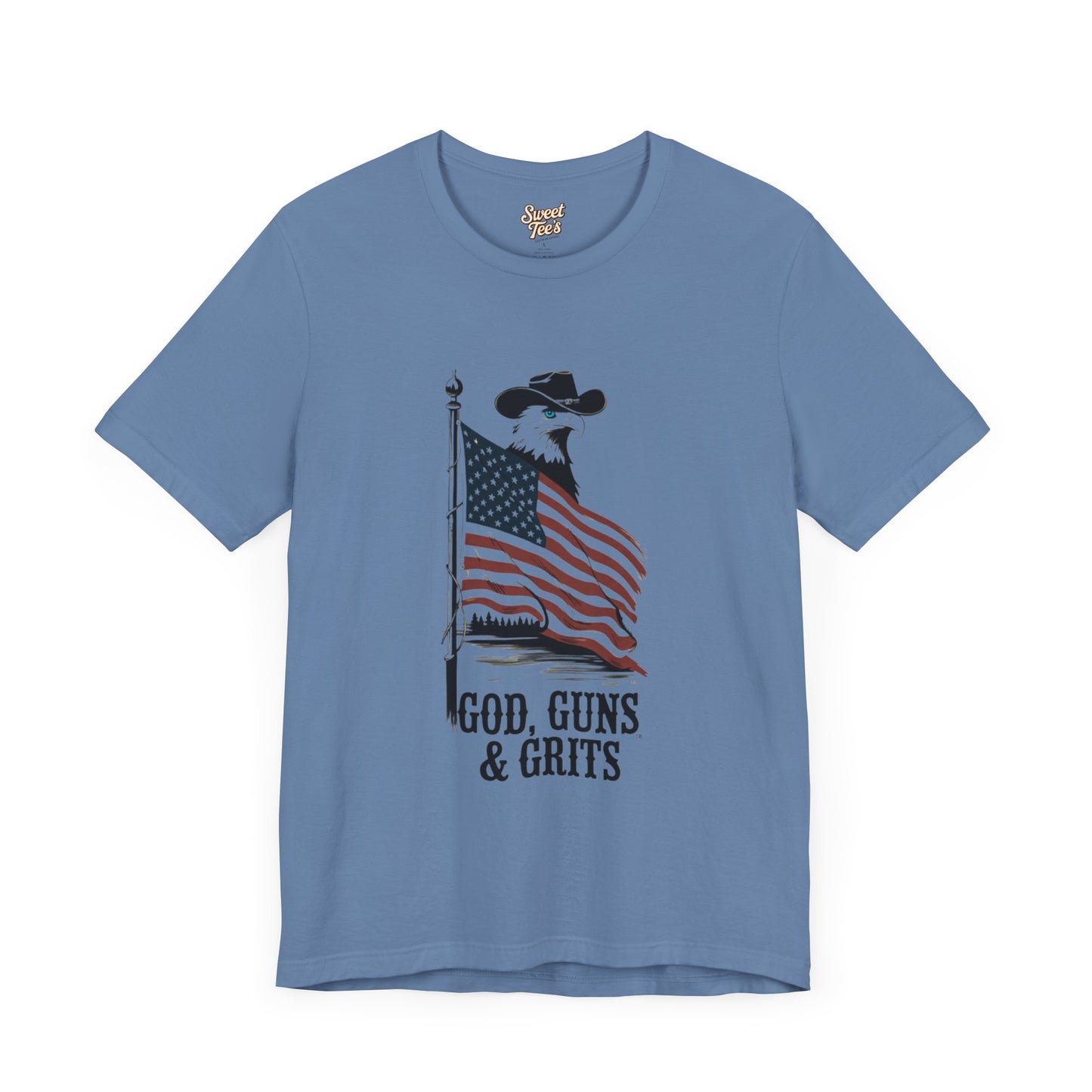 Patriotic Unisex Tee - "God, Guns & Grits" - Perfect for 4th of July and Outdoor Adventures