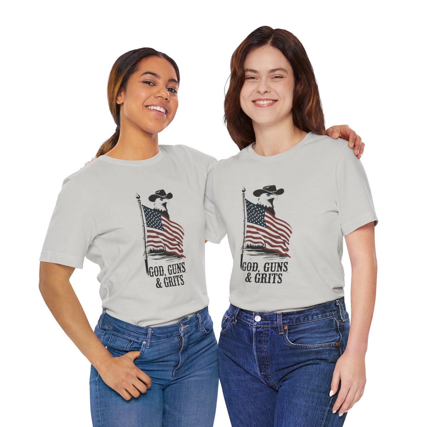 Patriotic Unisex Tee - "God, Guns & Grits" - Perfect for 4th of July and Outdoor Adventures