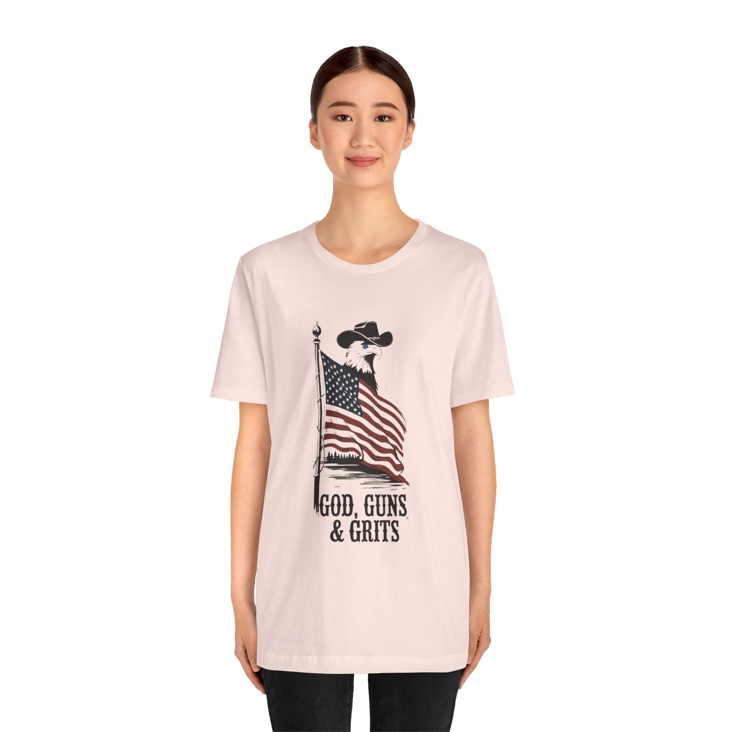 Patriotic Unisex Tee - "God, Guns & Grits" - Perfect for 4th of July and Outdoor Adventures