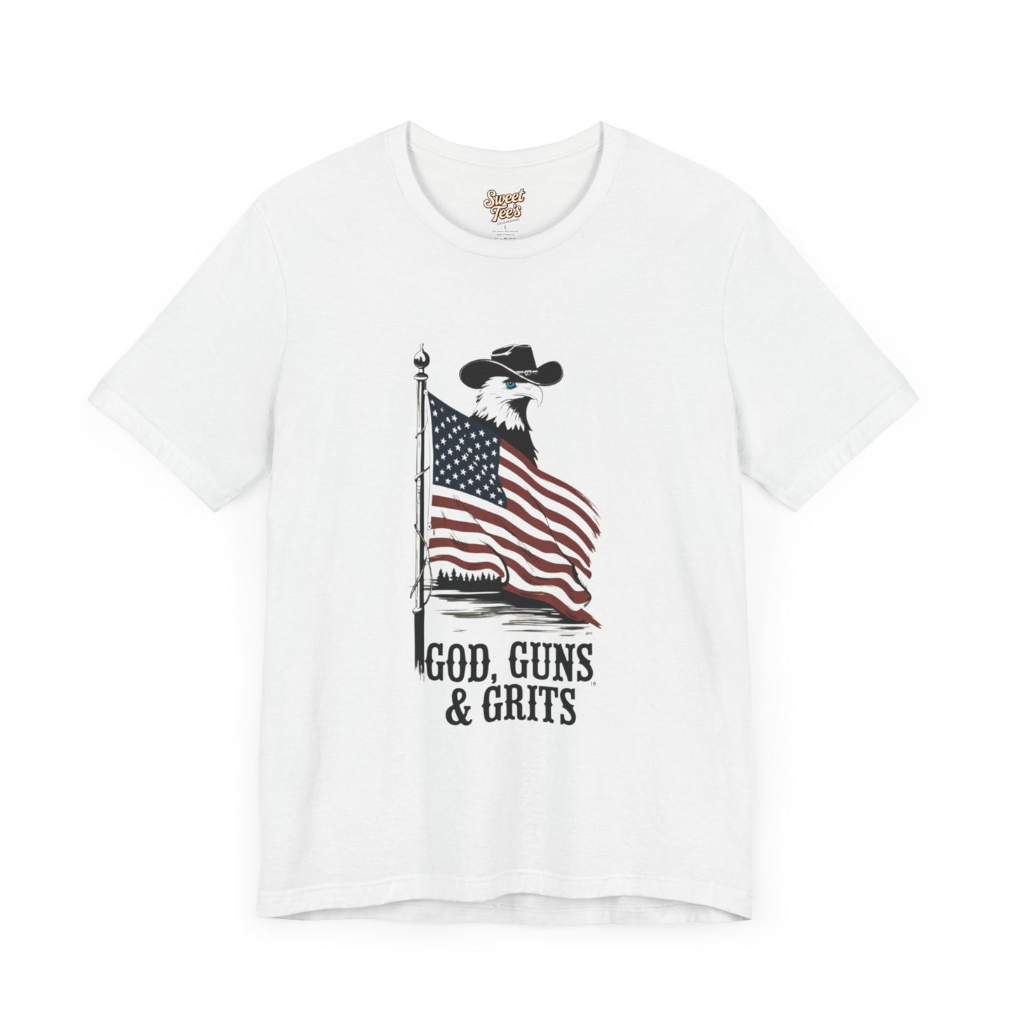 Patriotic Unisex Tee - "God, Guns & Grits" - Perfect for 4th of July and Outdoor Adventures