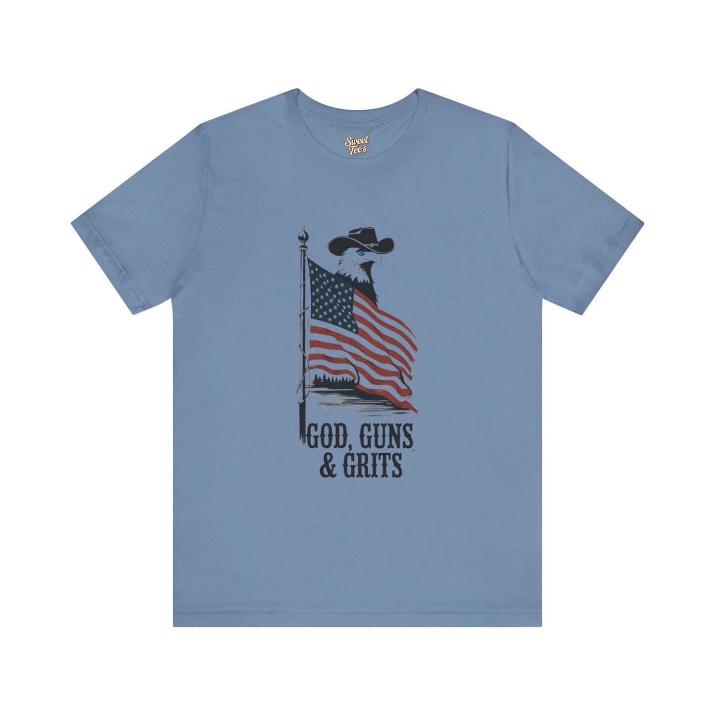 Patriotic Unisex Tee - "God, Guns & Grits" - Perfect for 4th of July and Outdoor Adventures