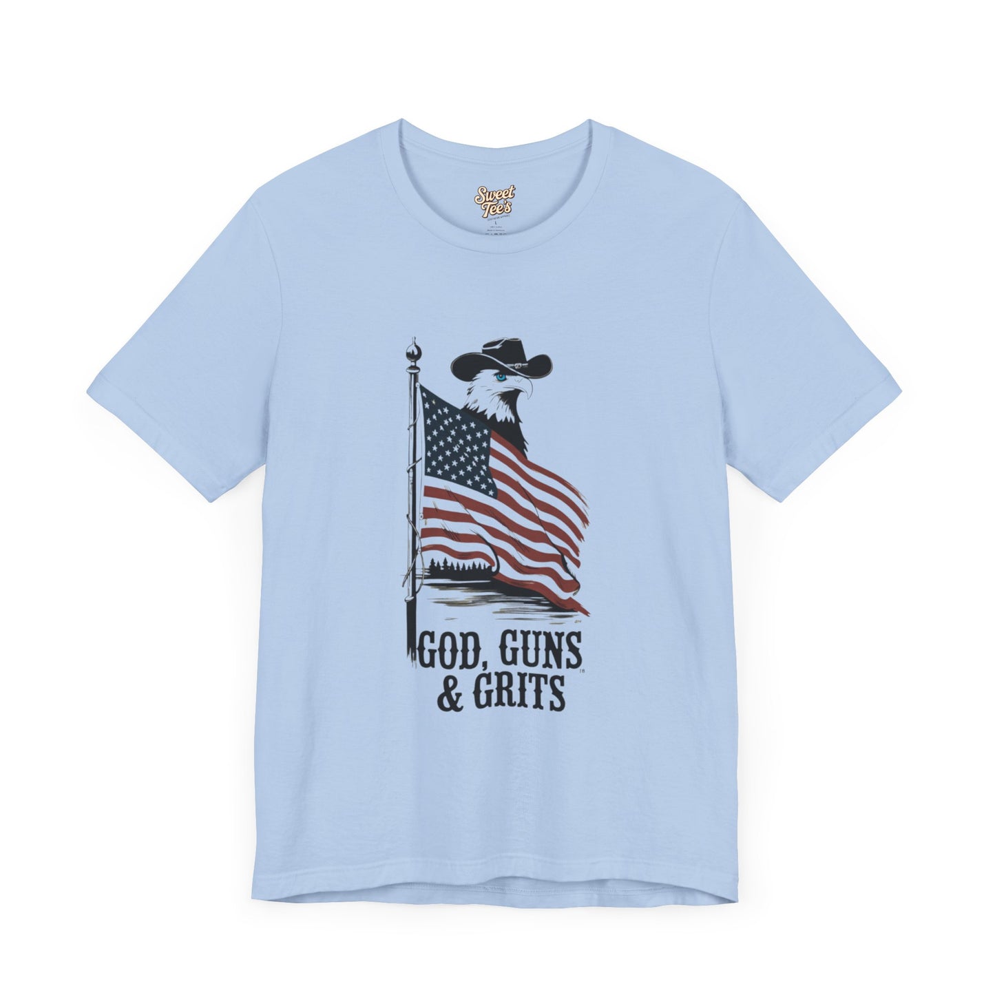 Patriotic Unisex Tee - "God, Guns & Grits" - Perfect for 4th of July and Outdoor Adventures